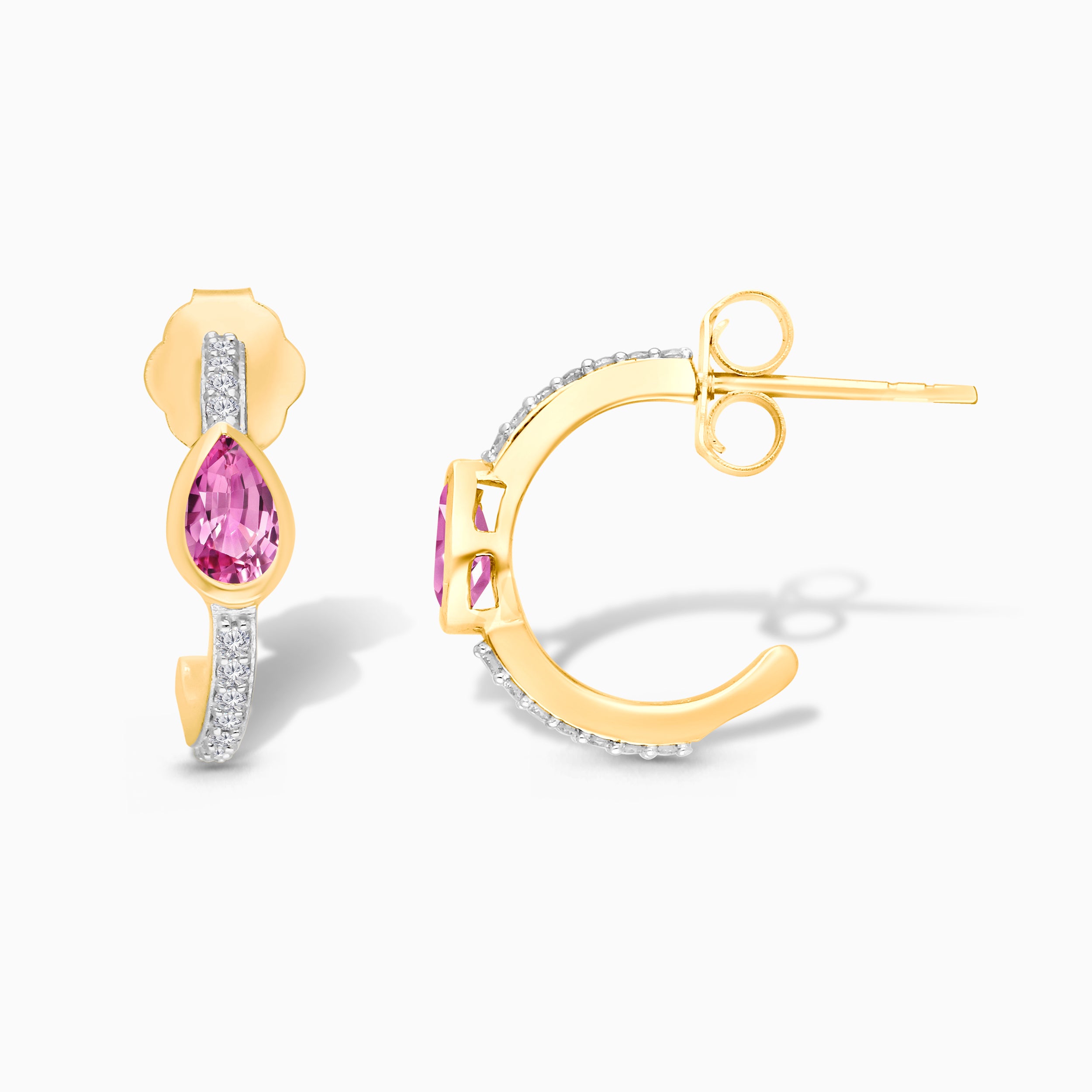 Pink Pear Diamond Hoops