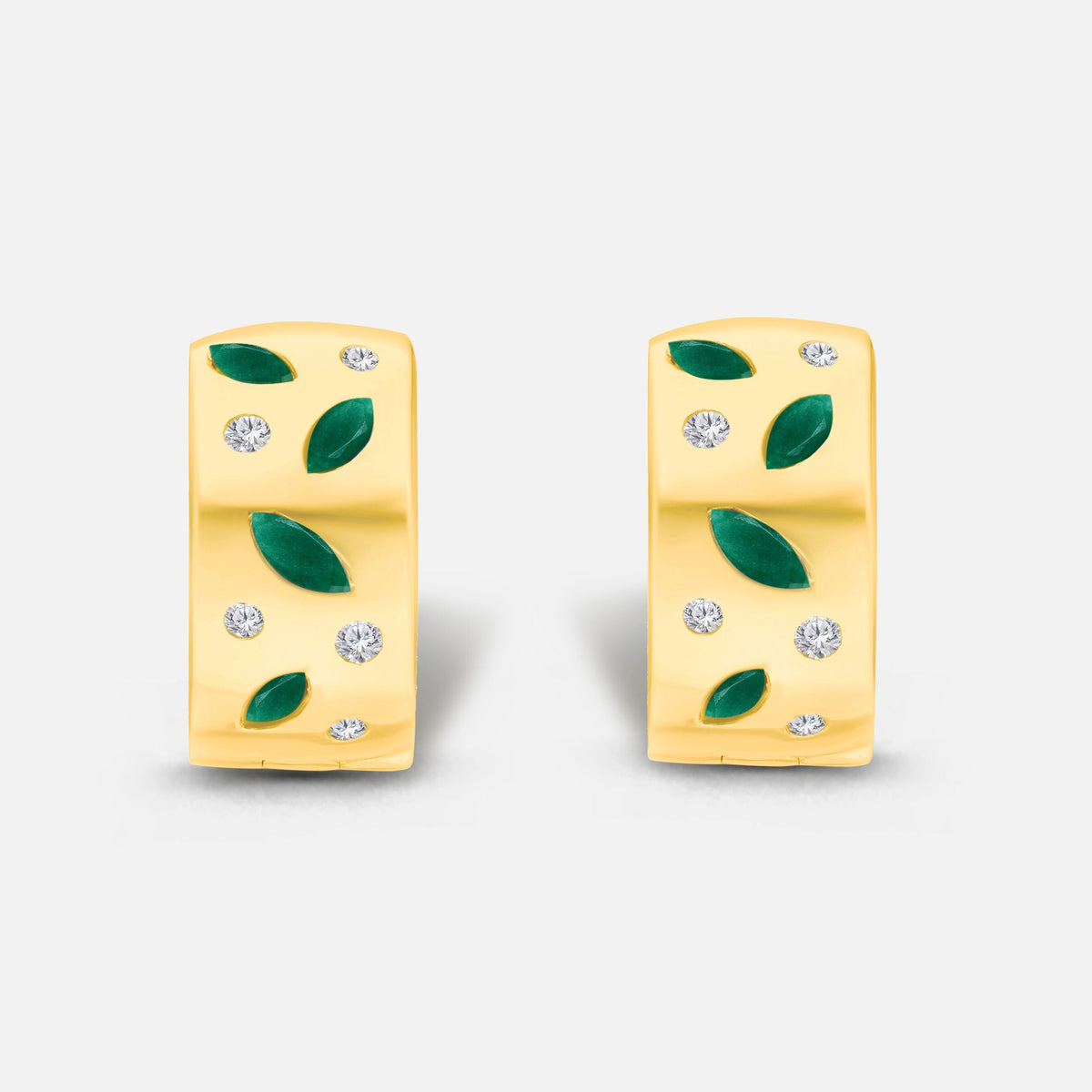 Marquise & Round Emerald and Diamond Huggies Emerald