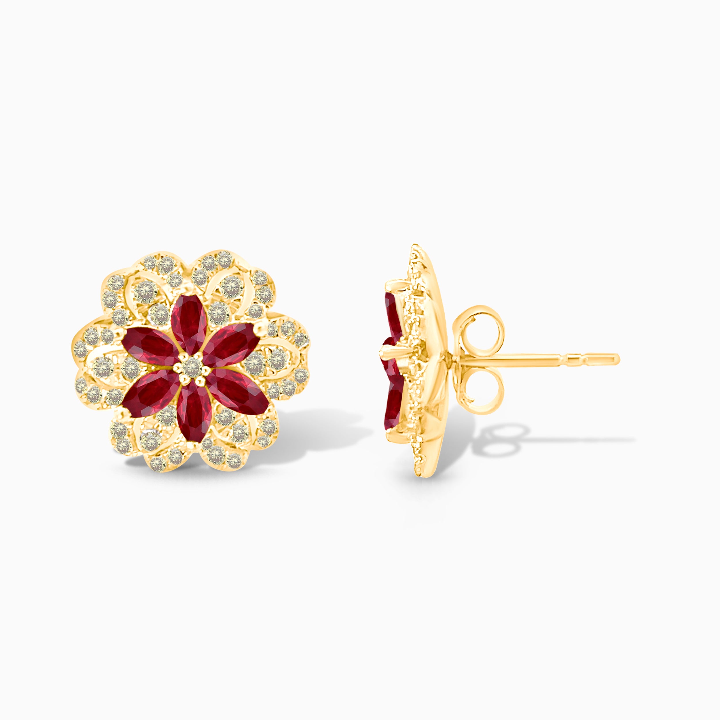 Poinsettia Ruby & Yellow Diamond Studs