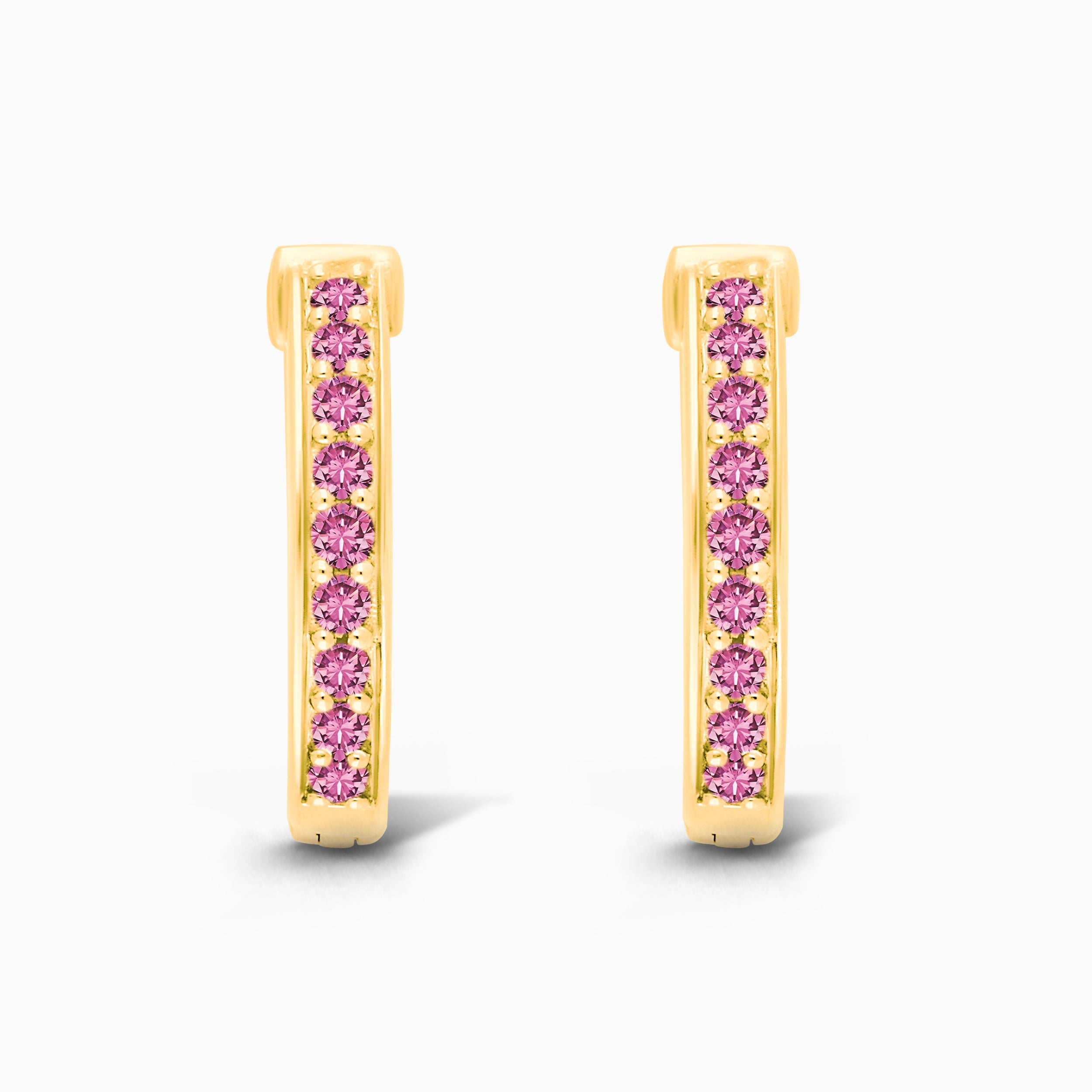 Yellow Gold Pink Sapphire Huggies