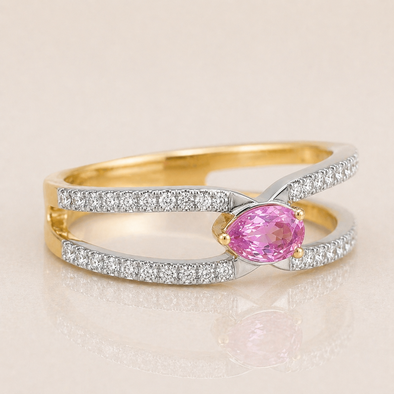Split Shank Pear Pink Sapphire Band Pink Sapphire