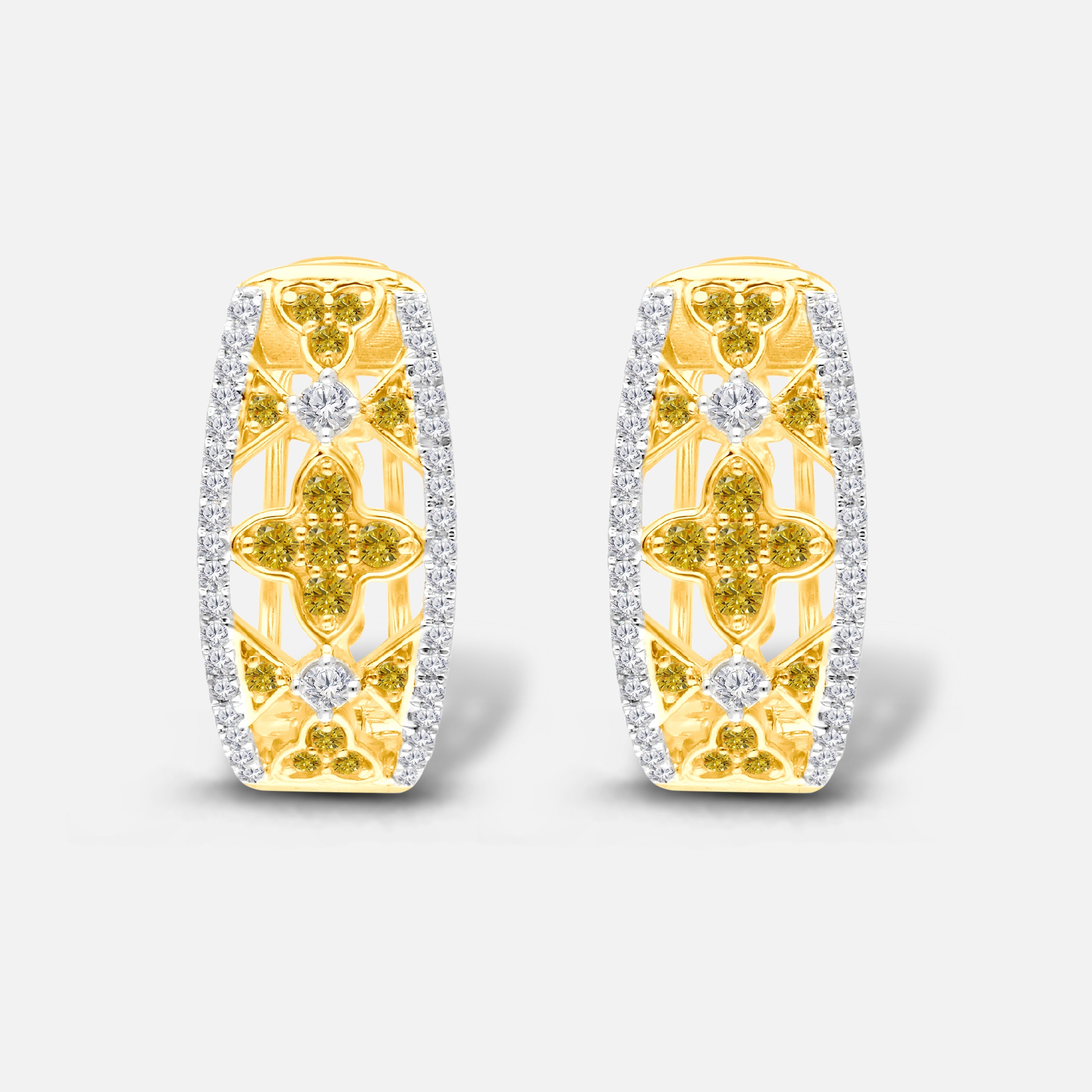 Yellow & White Diamond Clover Hoops Yellow Diamond