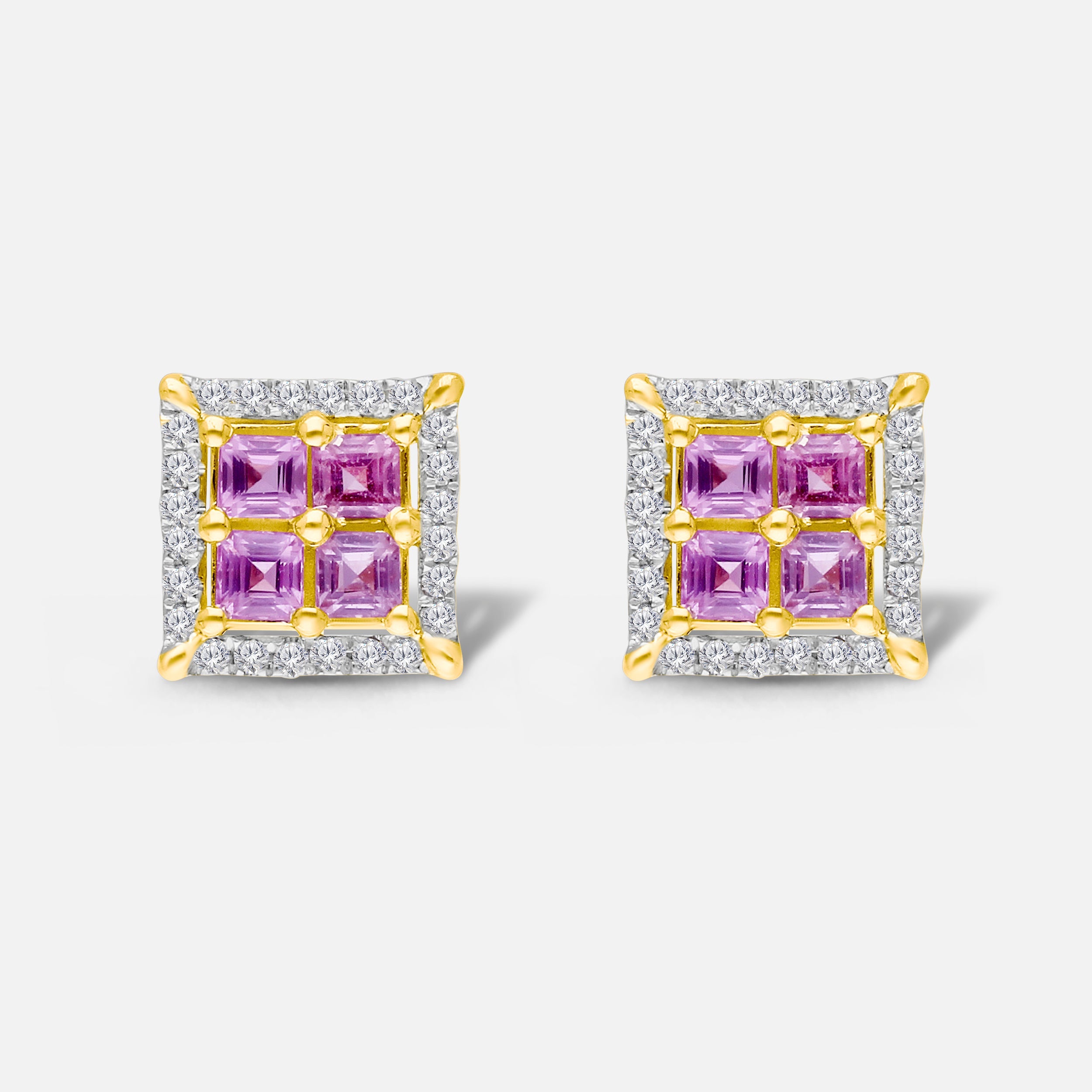 White Diamond Portrait Pink Sapphire Studs Pink Sapphire