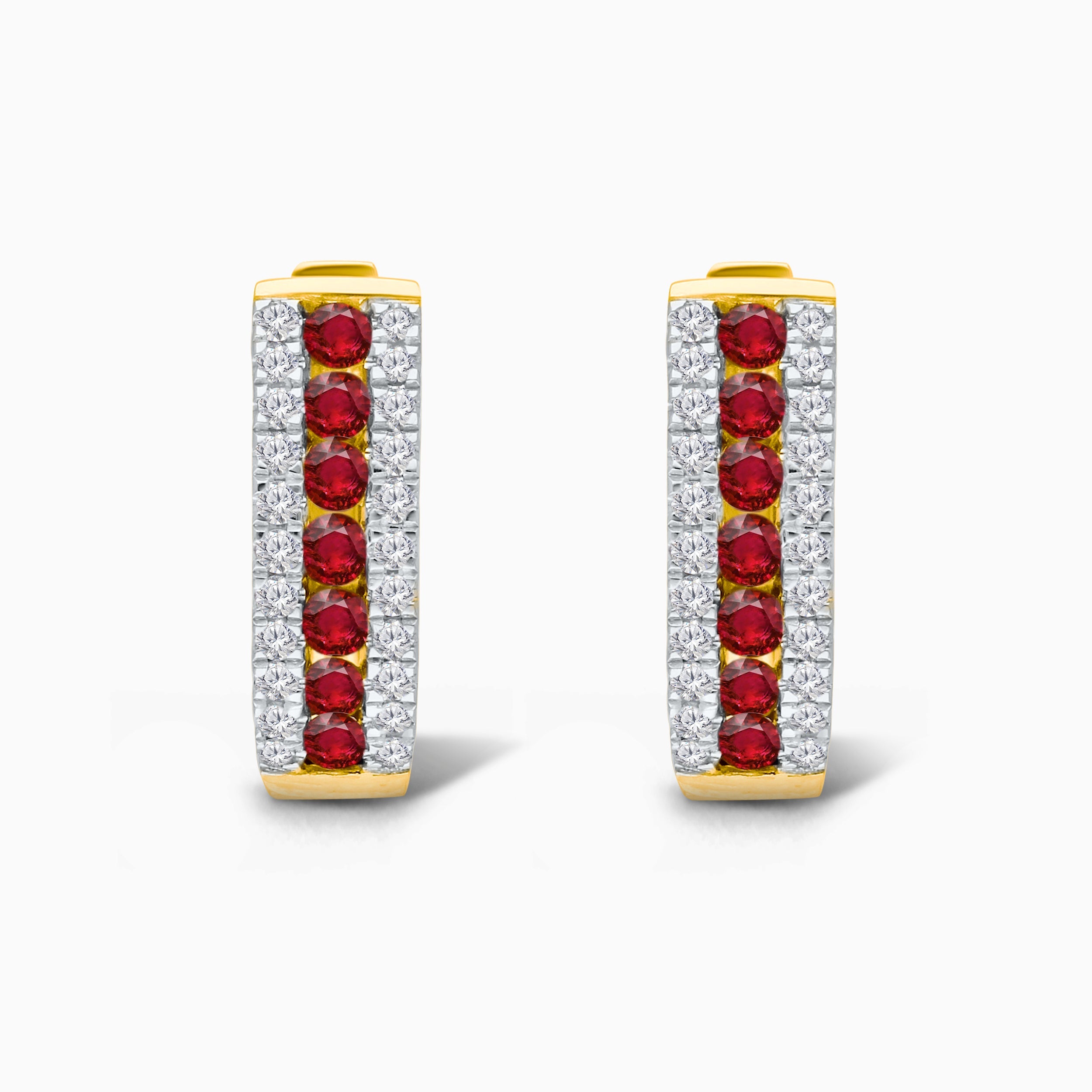 Dual Row Diamond & Ruby Huggies