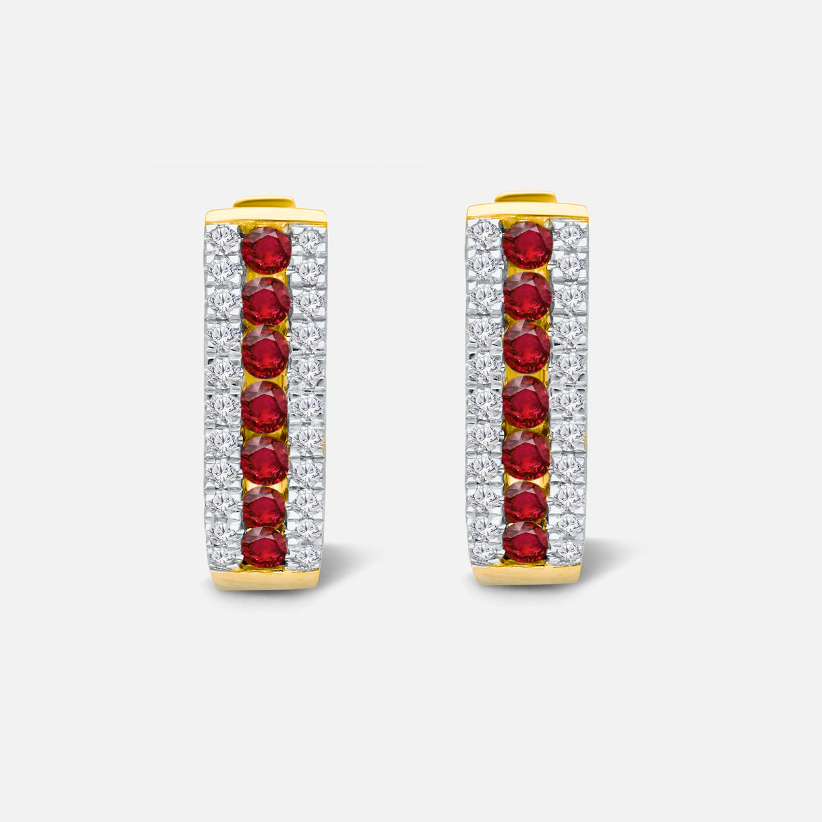 Dual Row Diamond & Ruby Huggies Ruby