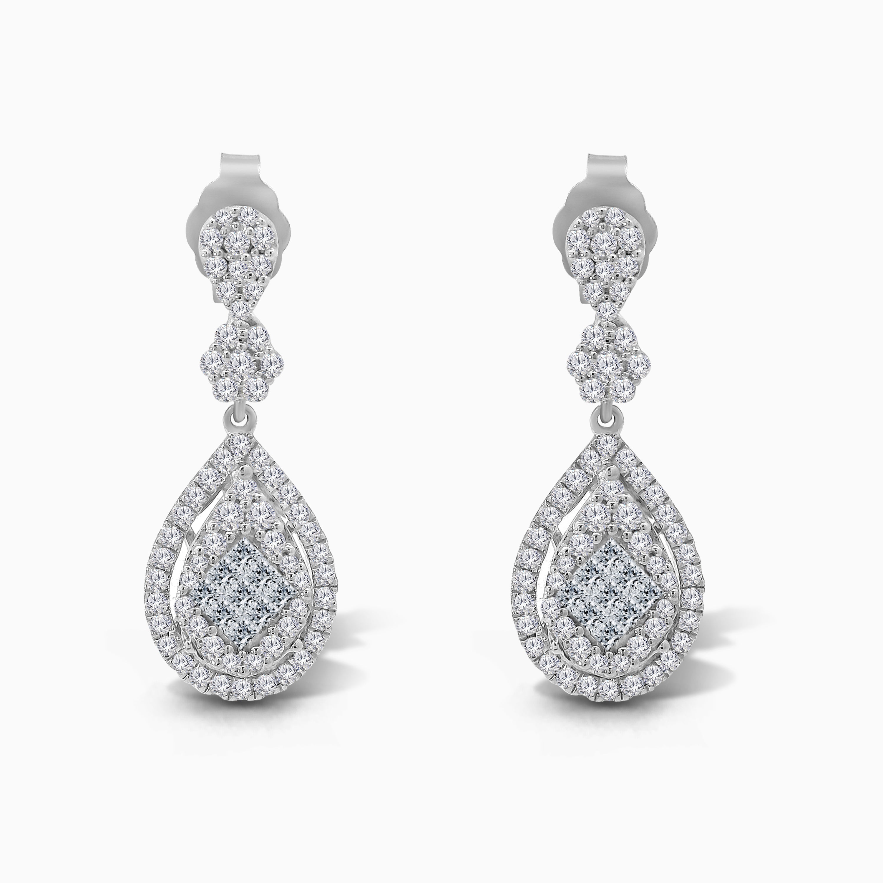 1CT Diamond Pear Princess Earrings