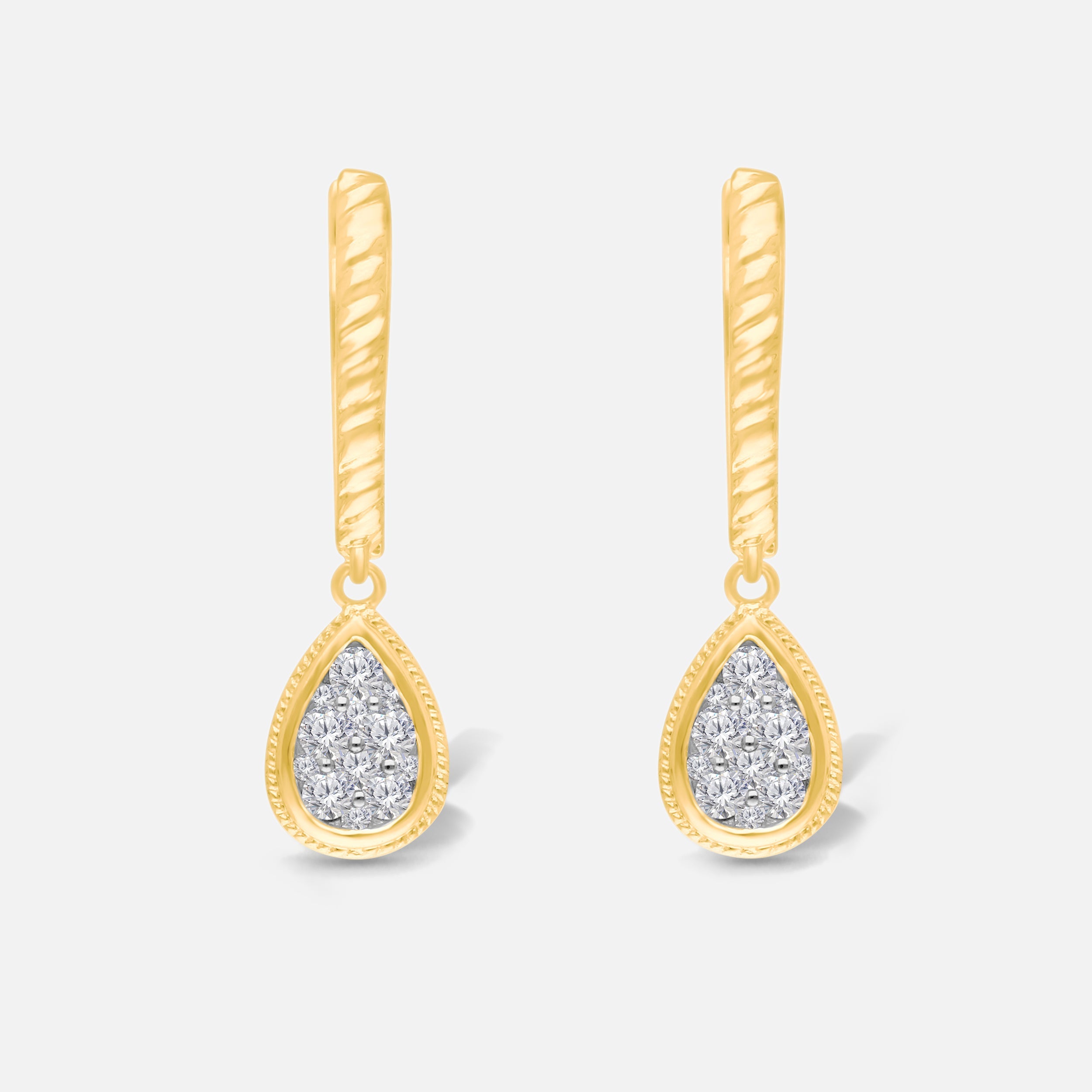 Pave Pear Diamond Huggies White Diamond