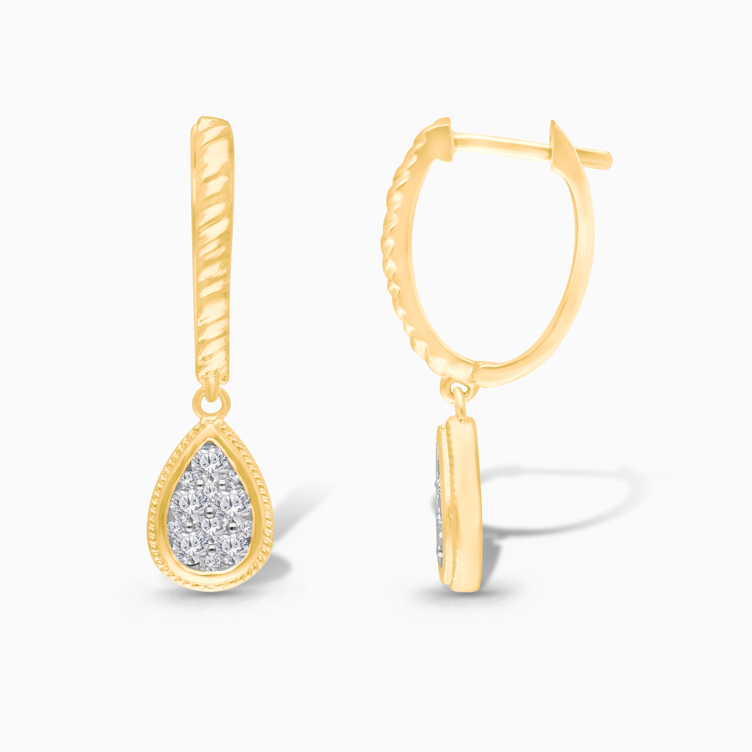 Pave Pear Diamond Huggies