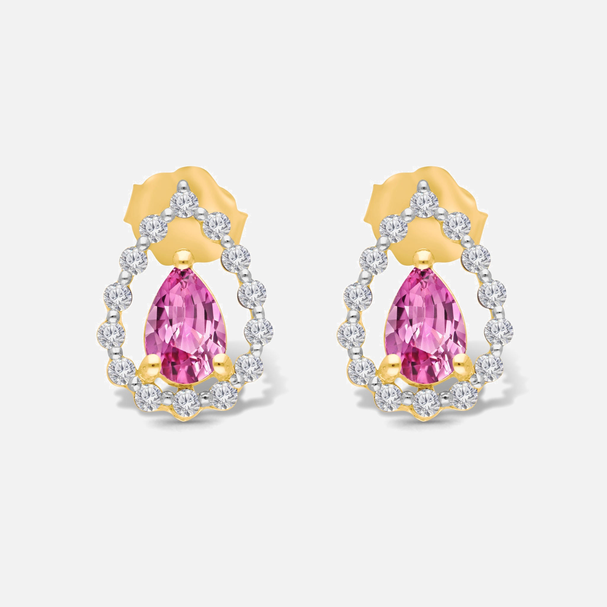 Perfect Pear Pink Sapphire & Diamond Studs Pink Sapphire