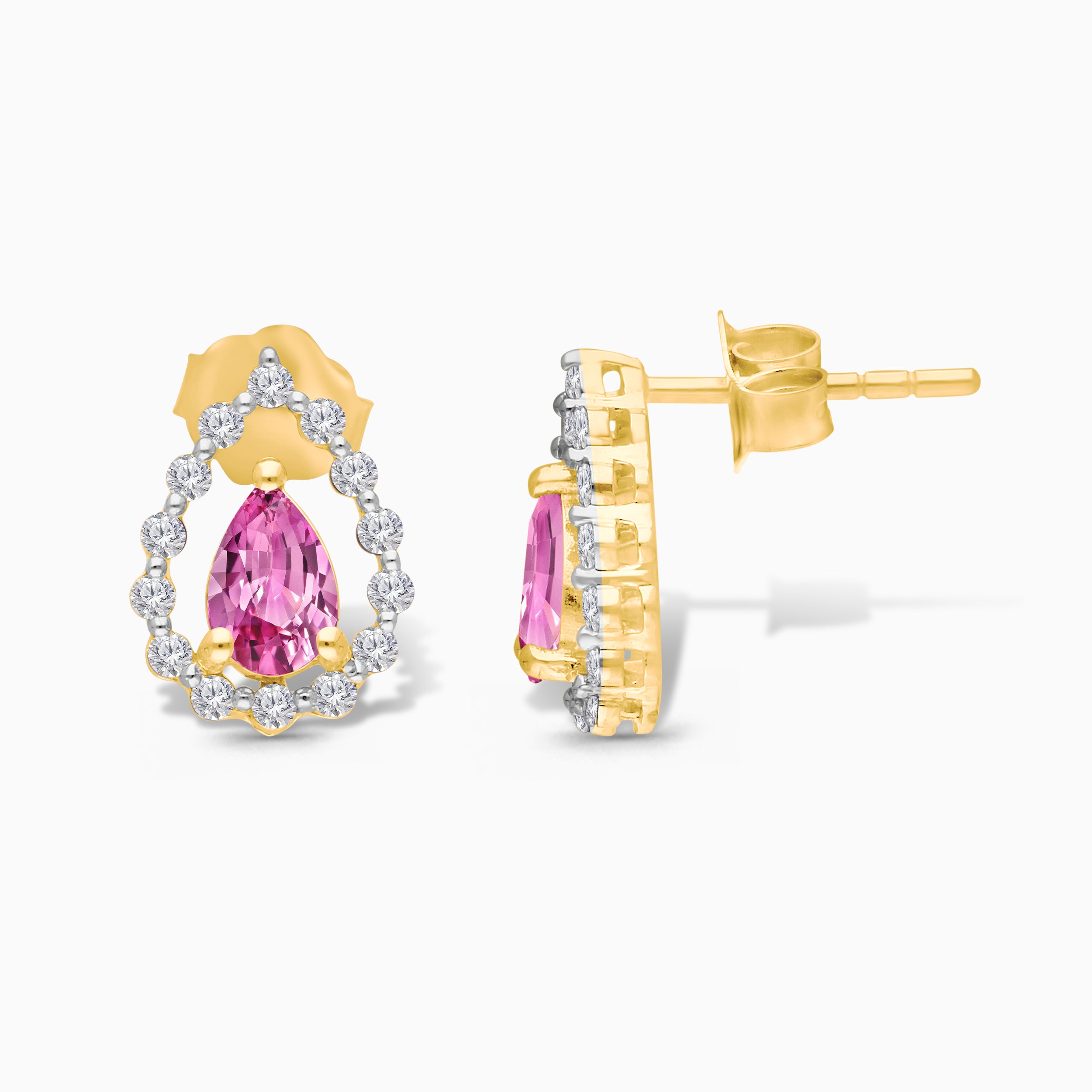 Perfect Pear Pink Sapphire & Diamond Studs
