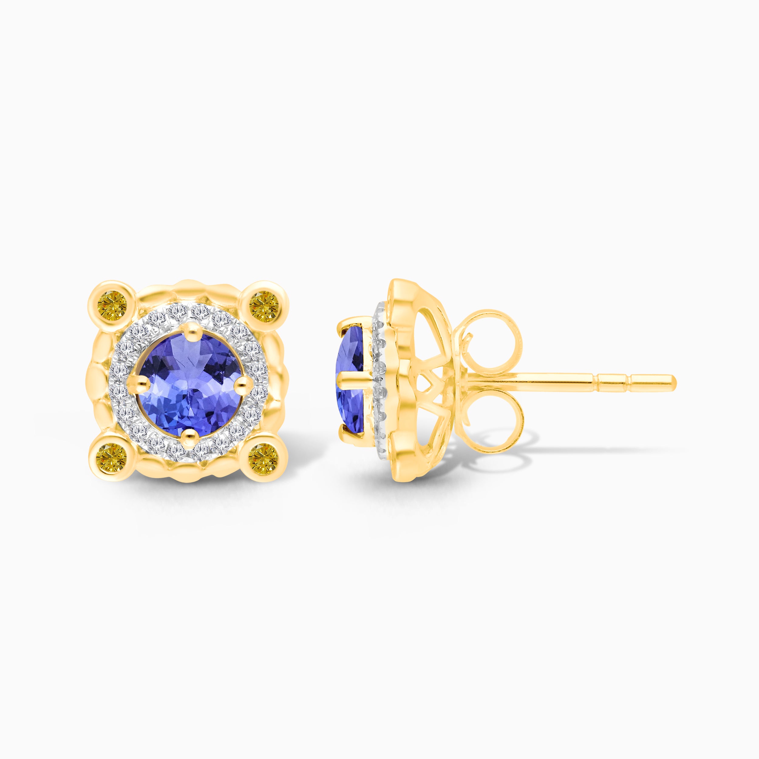Yellow Diamond Halo Tanzanite Studs