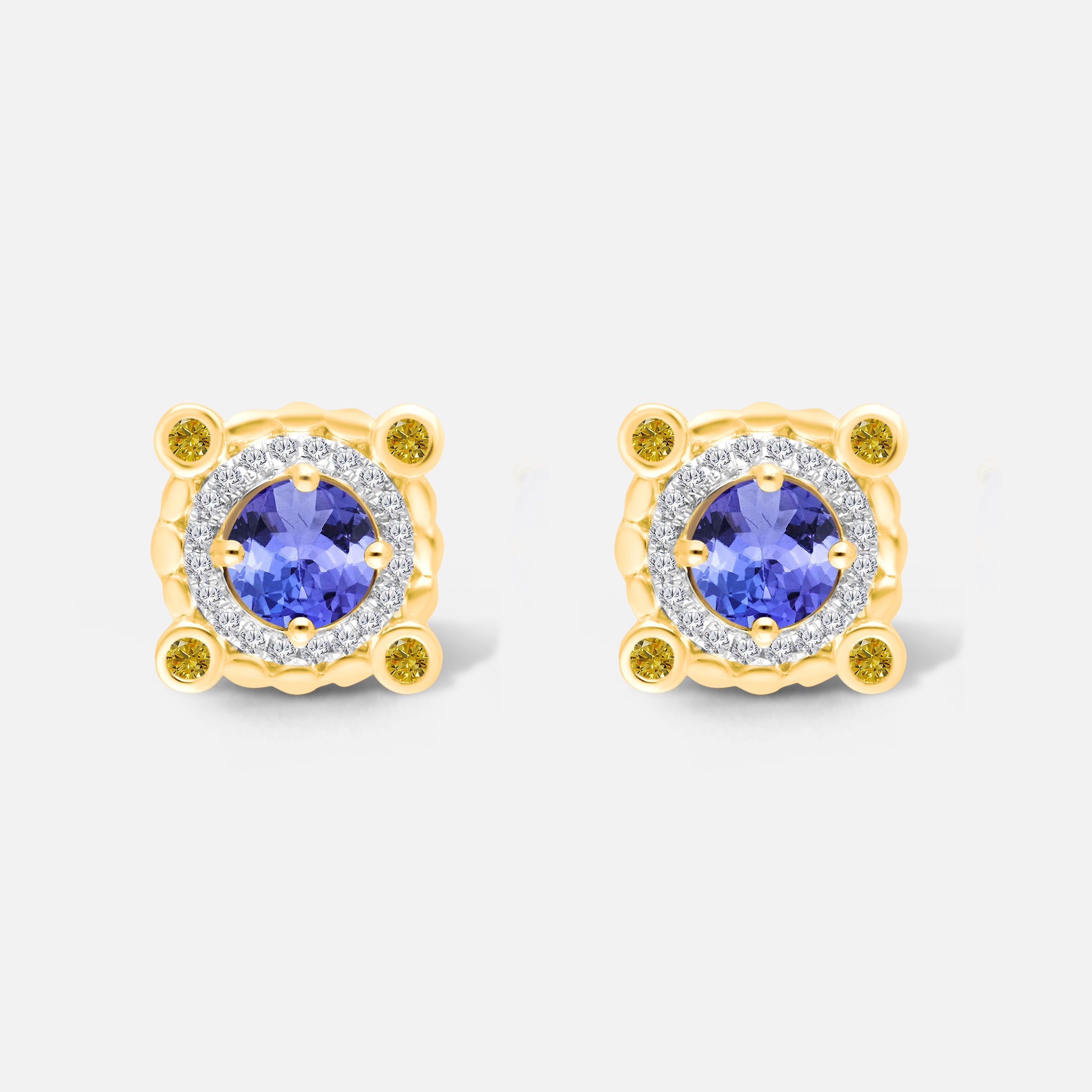 Yellow Diamond Halo Tanzanite Studs Tanzanite