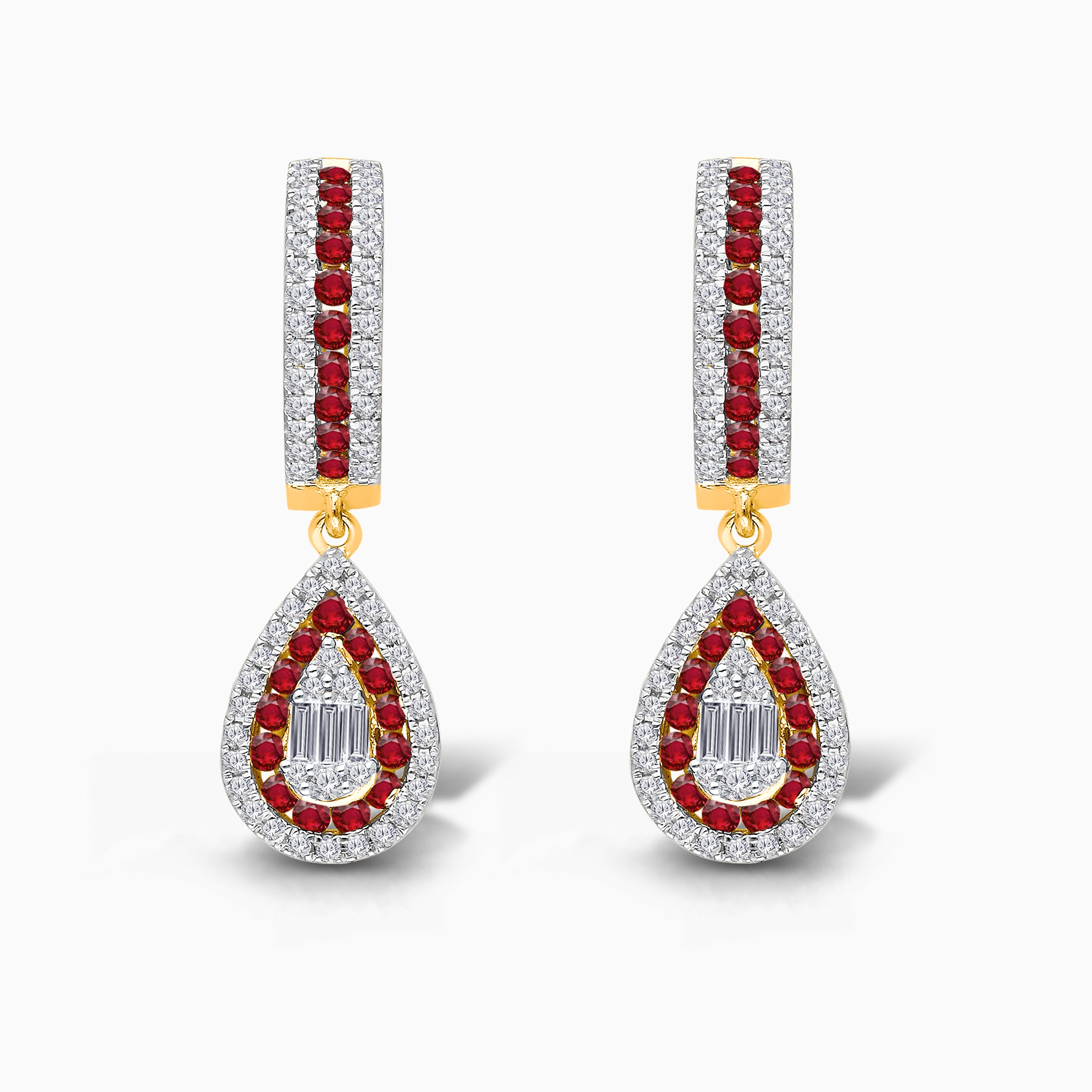 Ruby and White Diamond Tear Drops