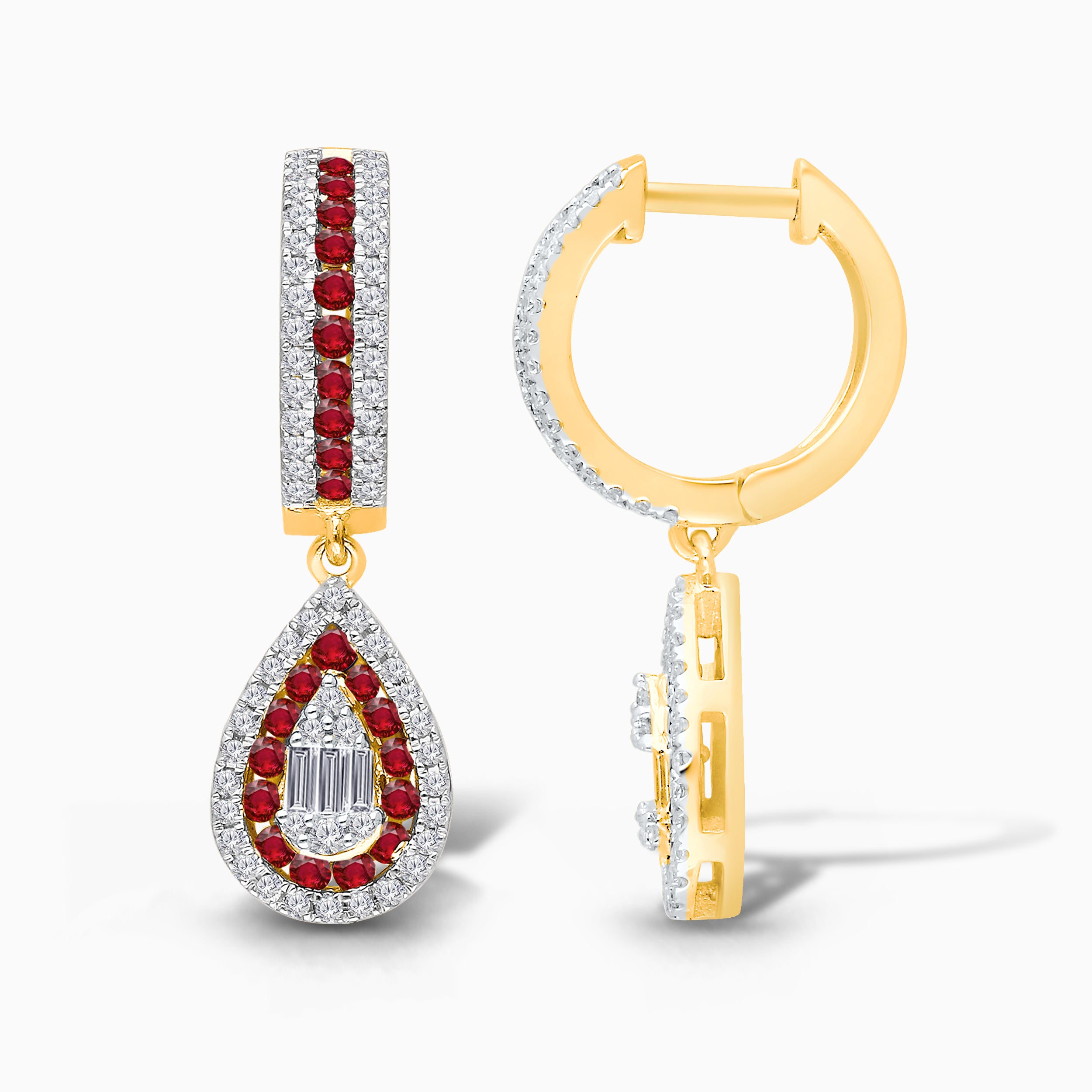 Ruby and White Diamond Tear Drops