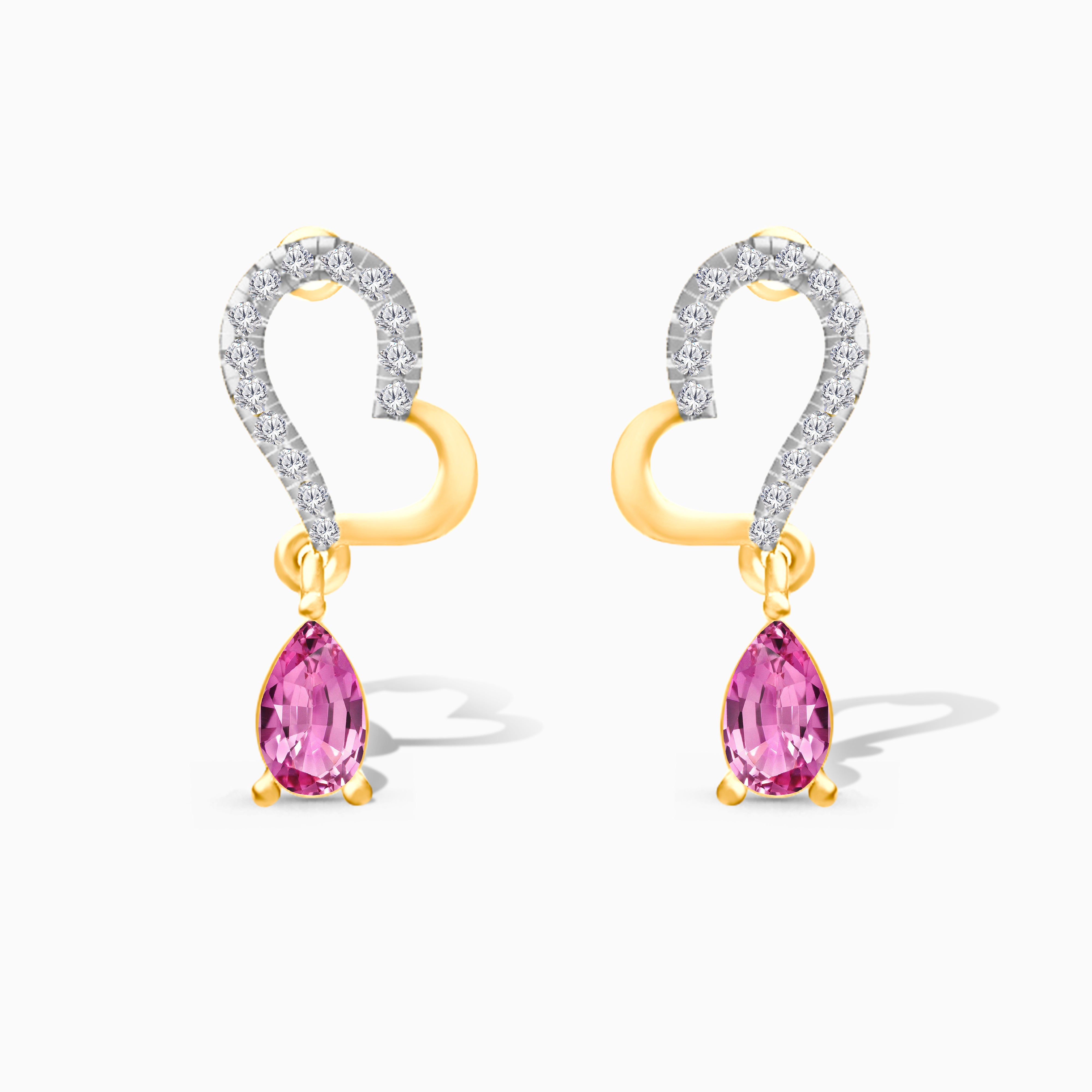 Pink Sapphire Heart Dangle Earrings
