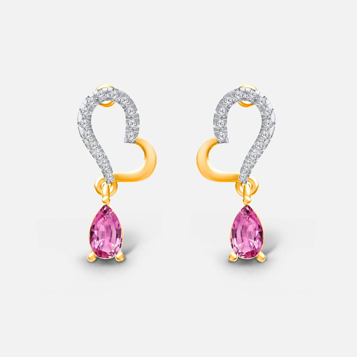 Pink Sapphire Heart Dangle Earrings hearts