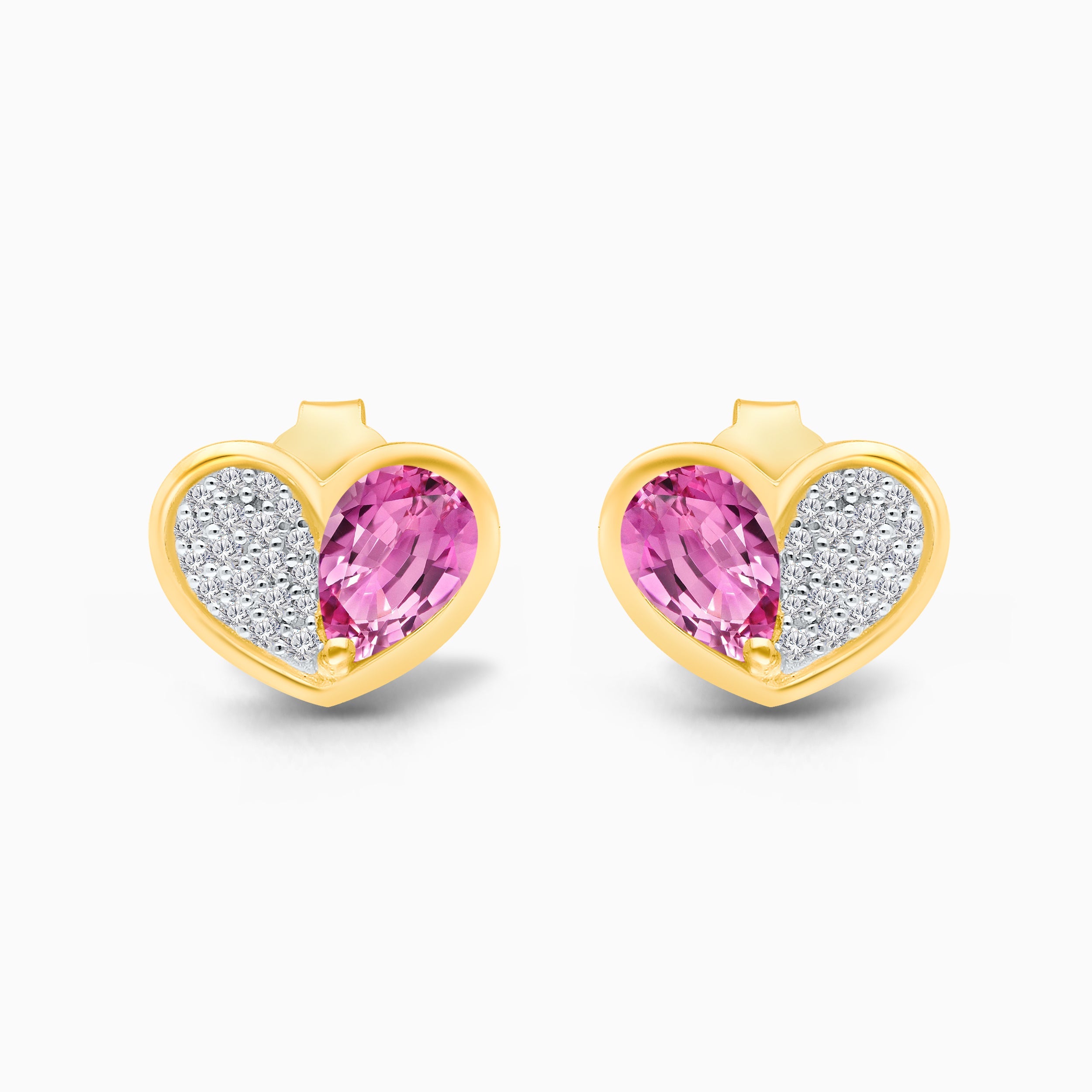Pink Sapphire & Diamond Heart Studs