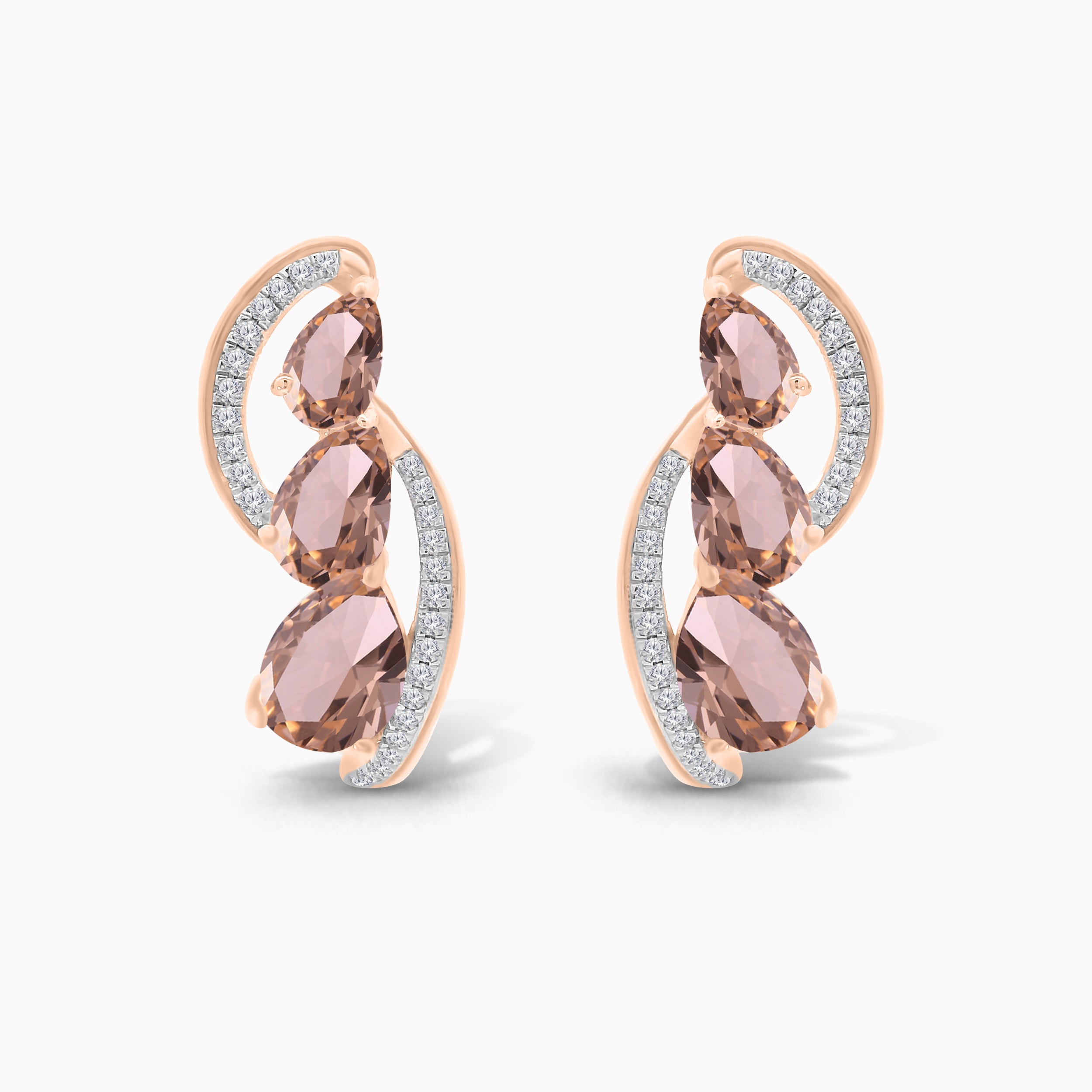 Twisting Tear Drop Morganite Huggies