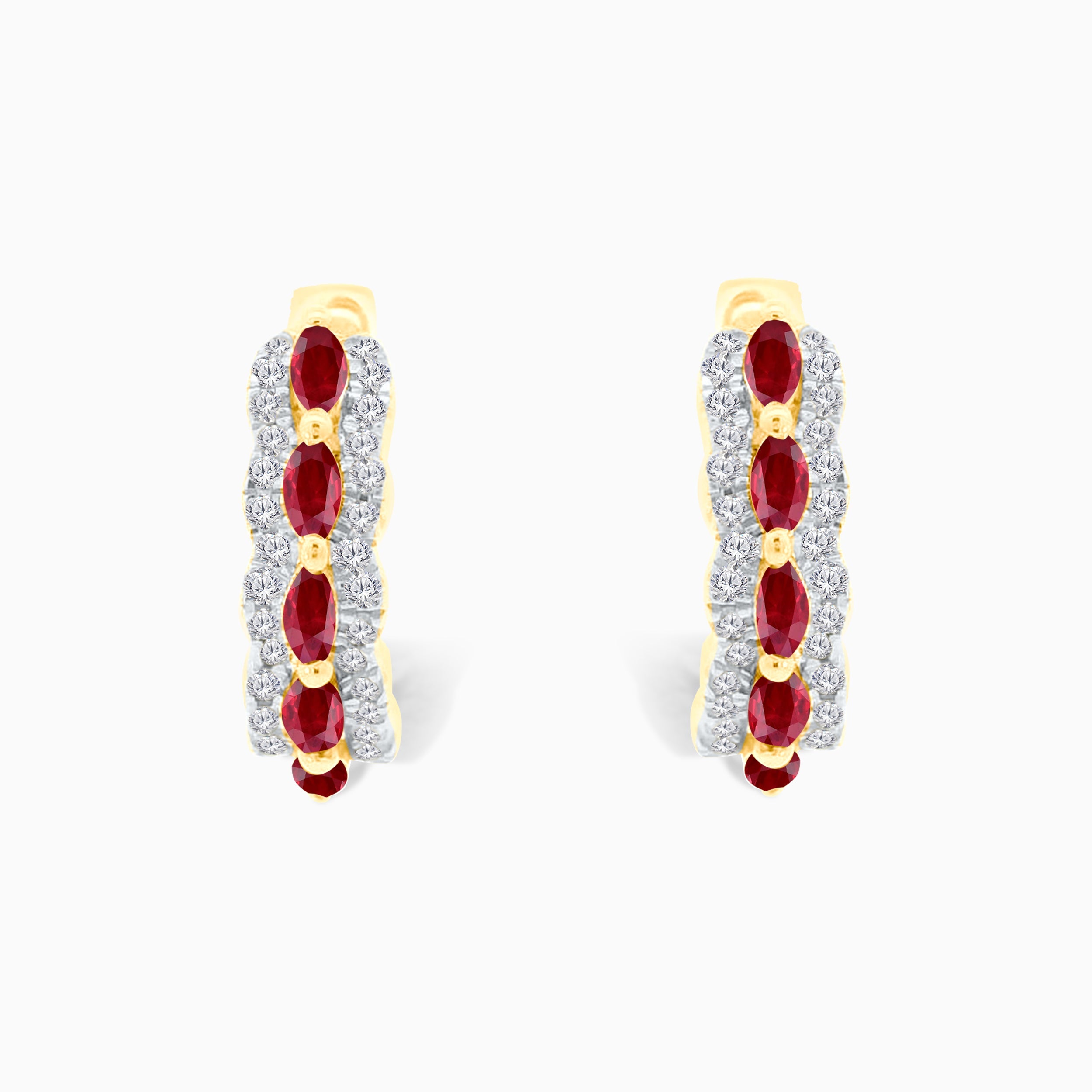 Dual Row Marquise Ruby & White Diamond Huggies