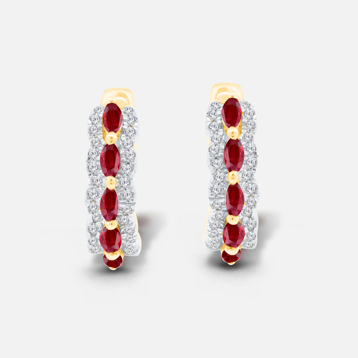 Dual Row Marquise Ruby & White Diamond Huggies Ruby