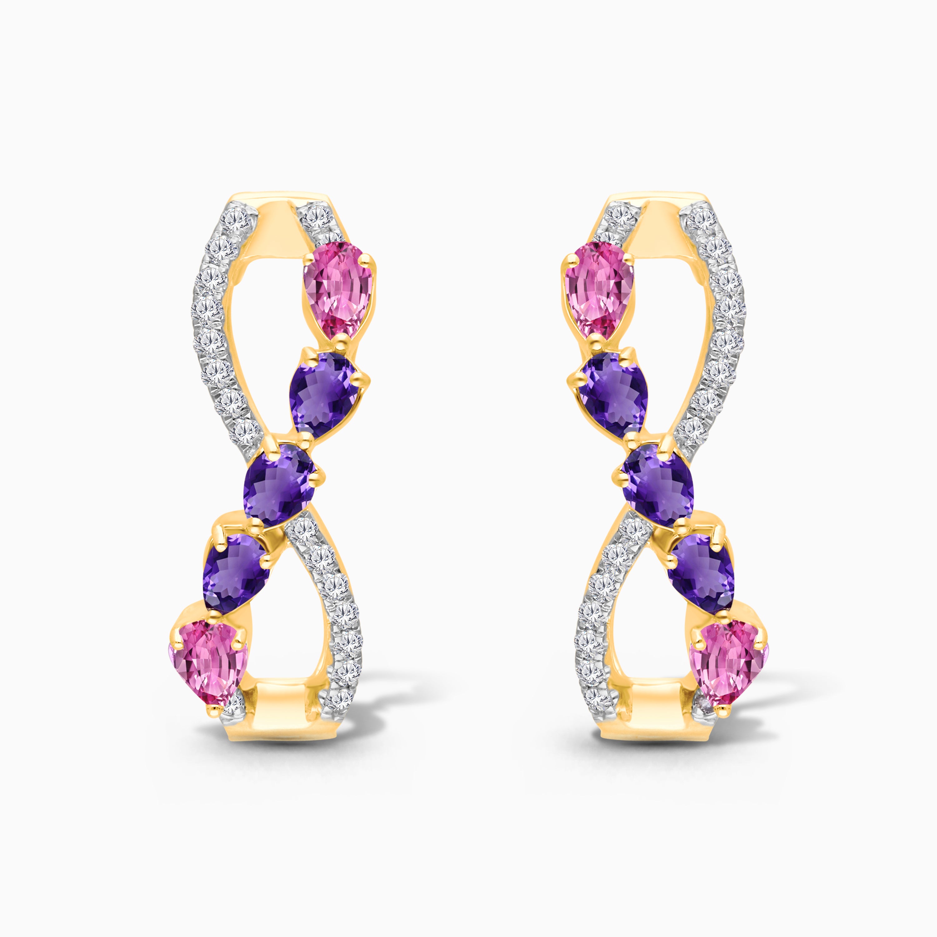 Swiling Love Amethyst & Sapphire Hoops