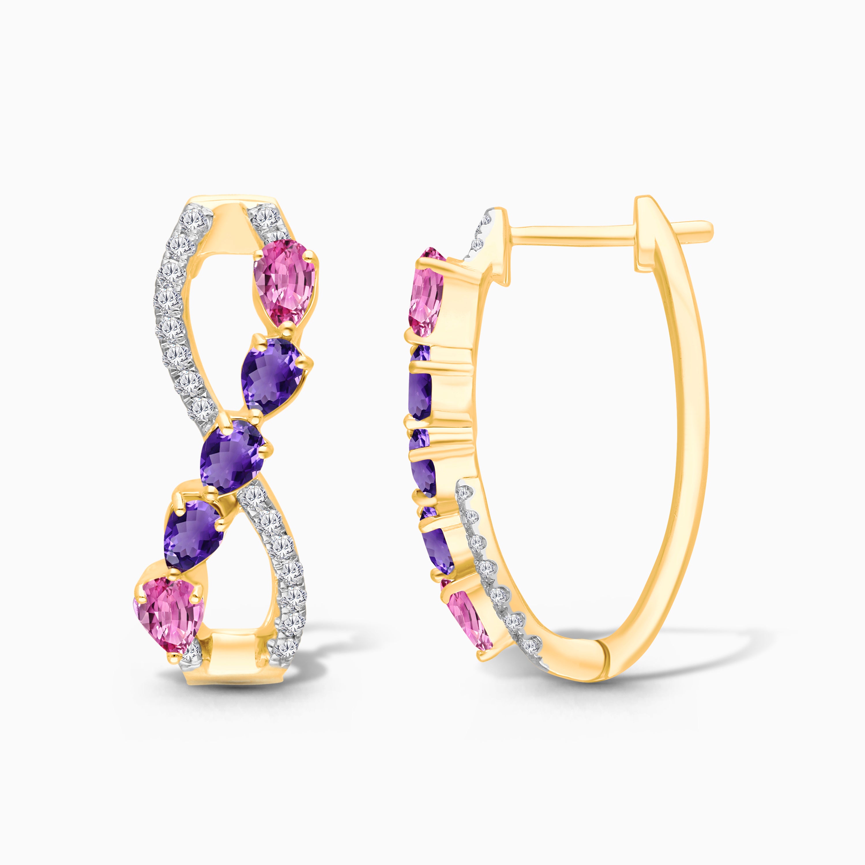 Swiling Love Amethyst & Sapphire Hoops