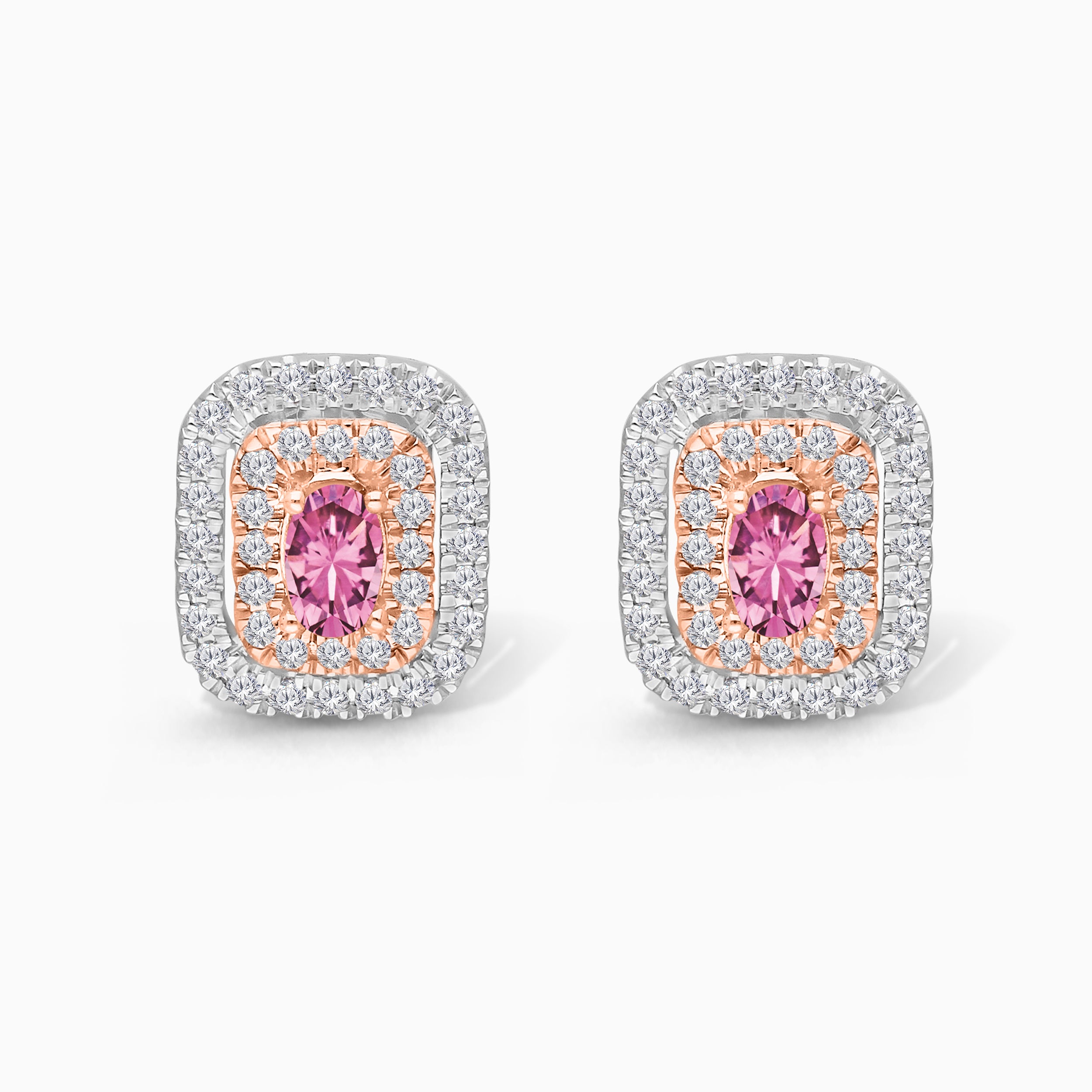 Duo Halo Pink Sapphire Studs