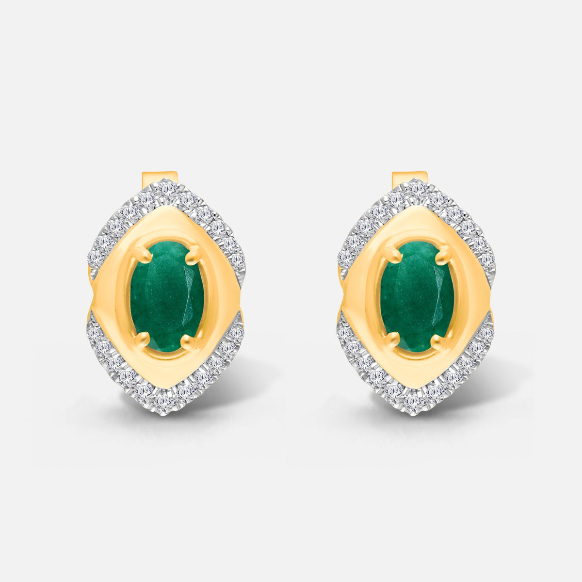Diamond Oval and Emerald Vintage Stud Emerald