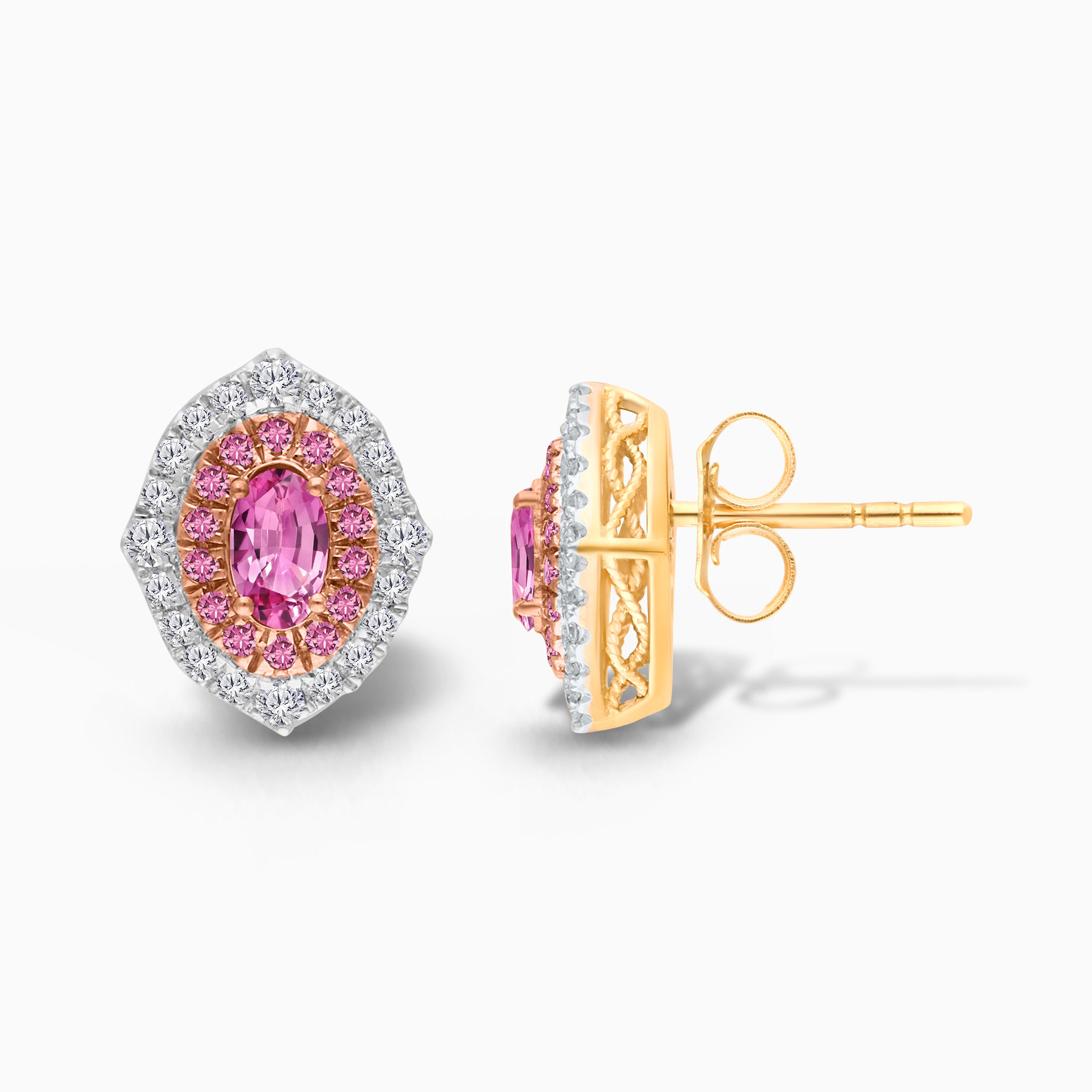 Sunset Halo Pink Sapphire & Diamond Studs