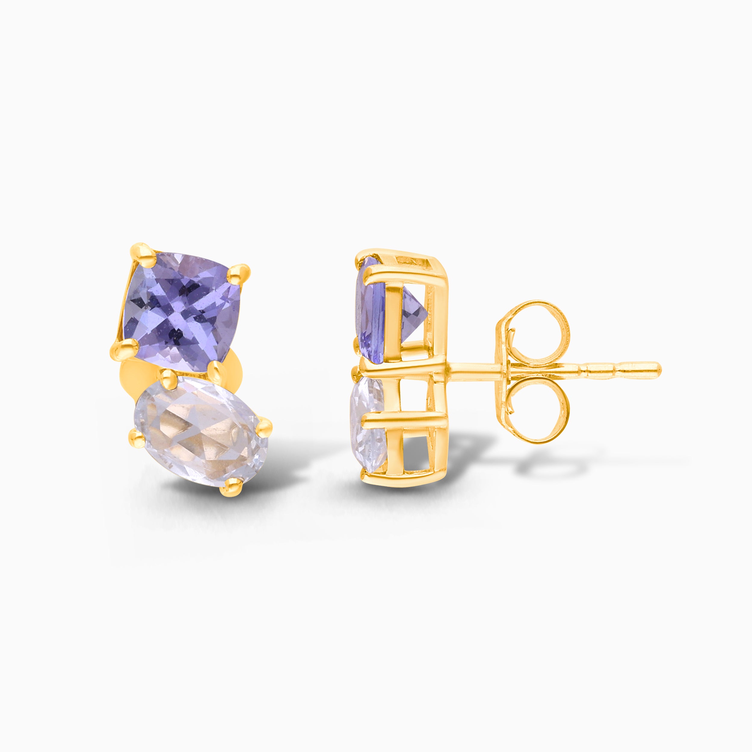 Perfect Pear White Sapphire & Tanzanite Stud Earrings