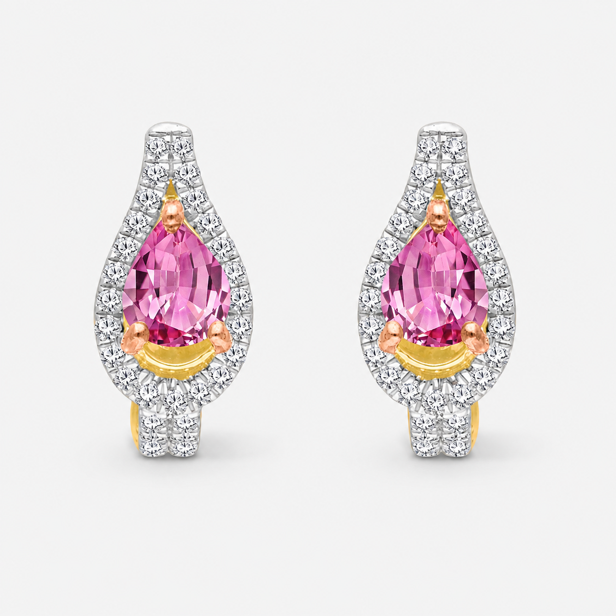 TearDrop Pink Sapphire & Diamond Huggies Pink Sapphire