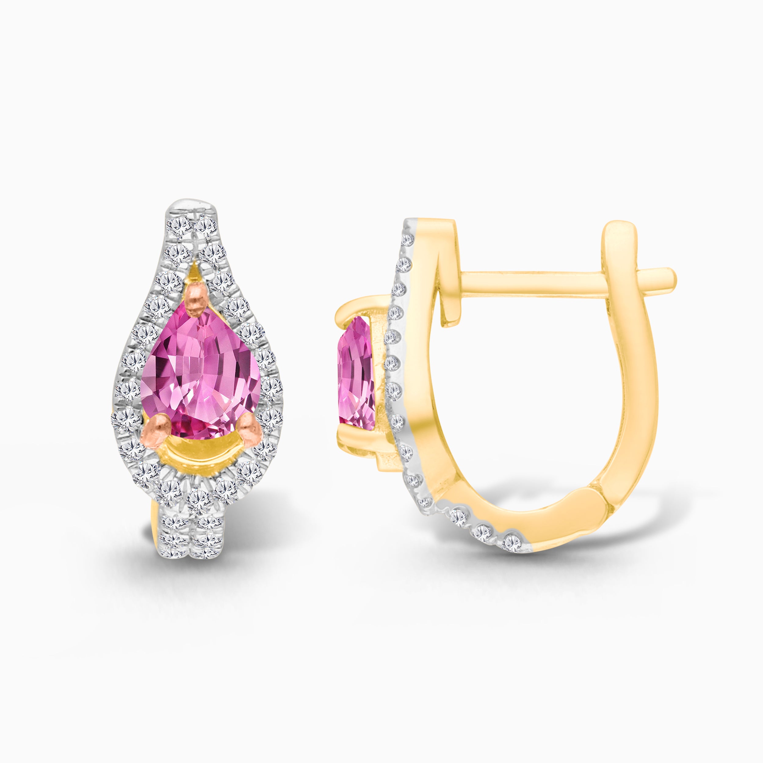 TearDrop Pink Sapphire & Diamond Huggies