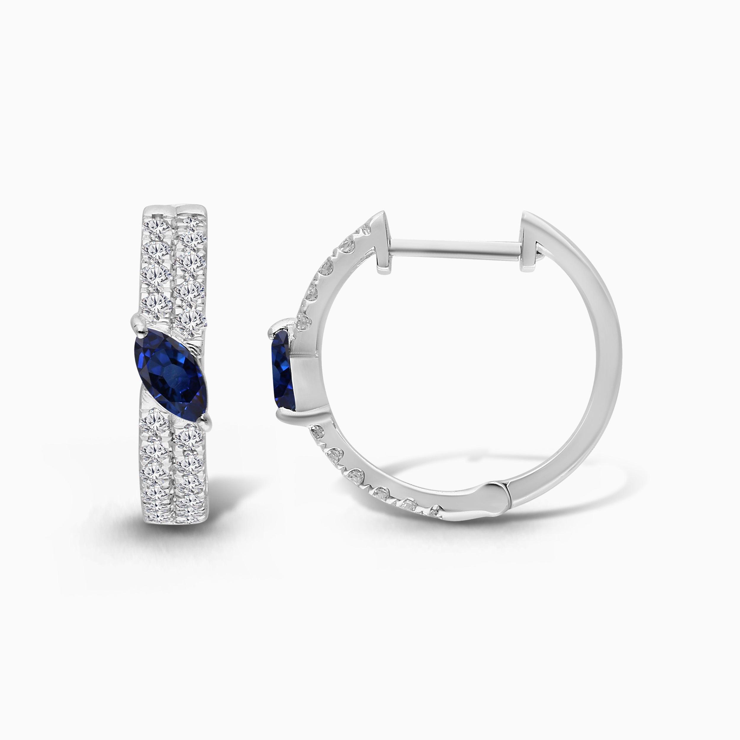 Rows Of Diamonds Marquise Sapphire Hoops