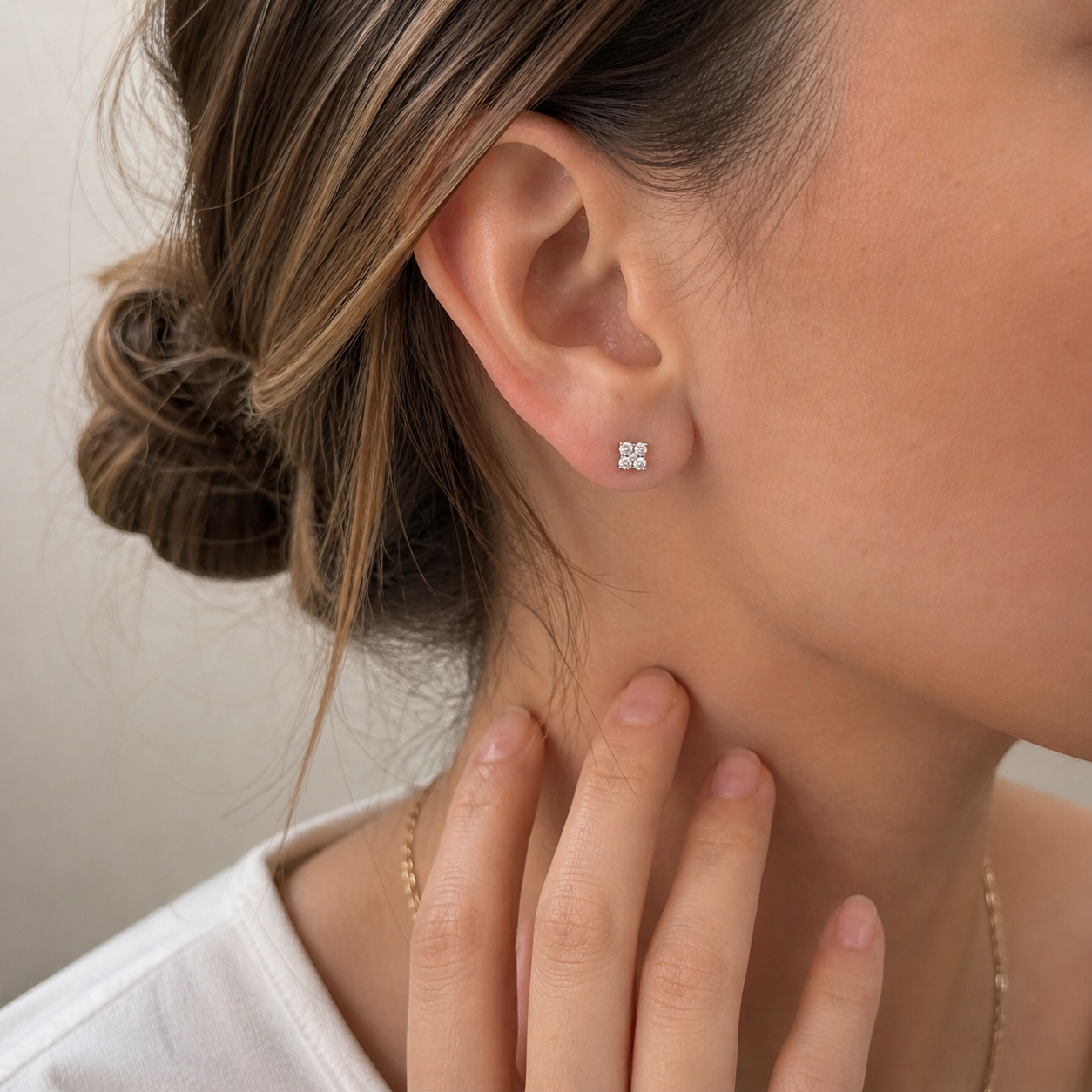 Diamond Clover Studs White Diamond