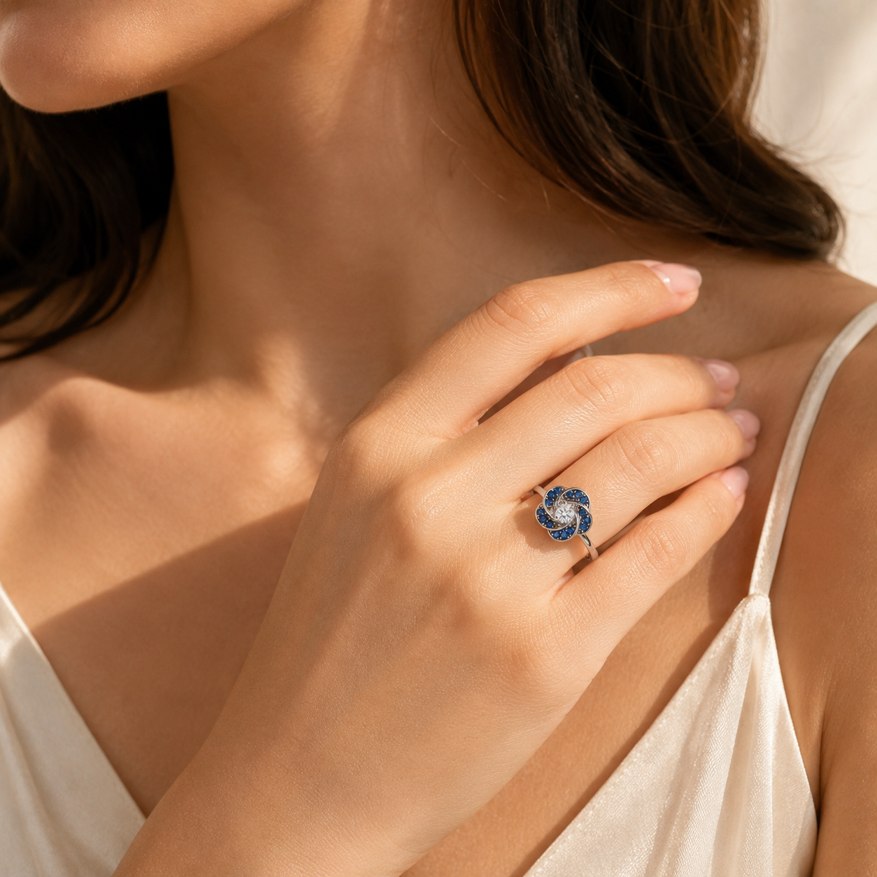 Diamond Blooming Sapphire Ring Blue Sapphire