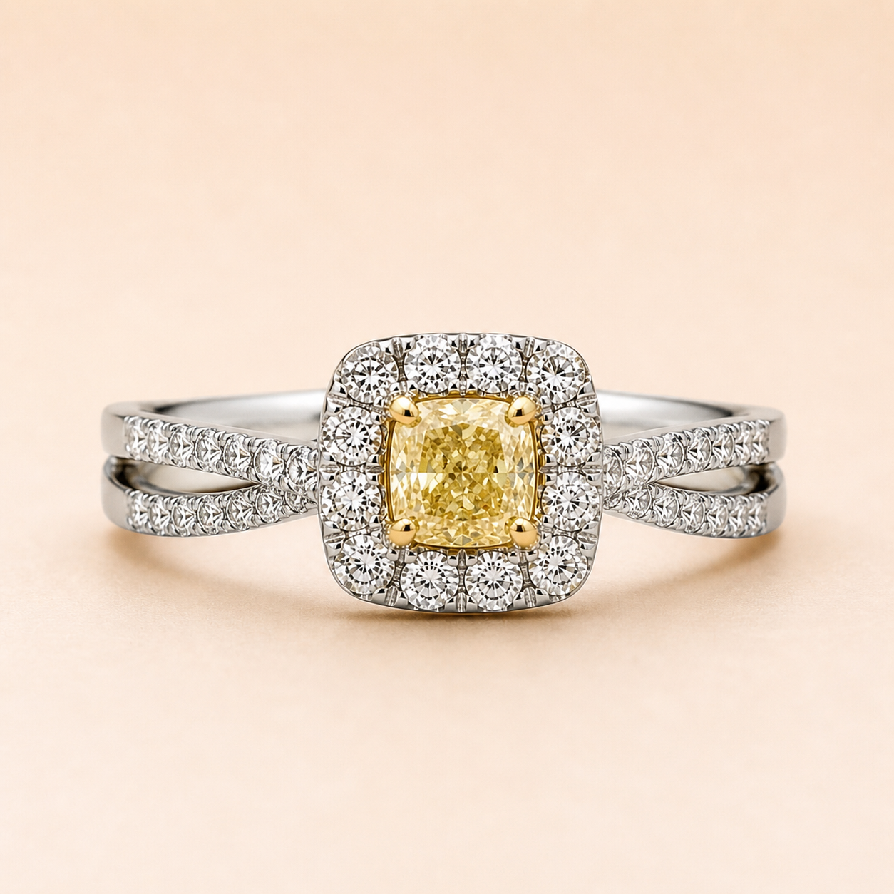 GIA Princess Cut Yellow & White Diamond Ring Yellow Diamond