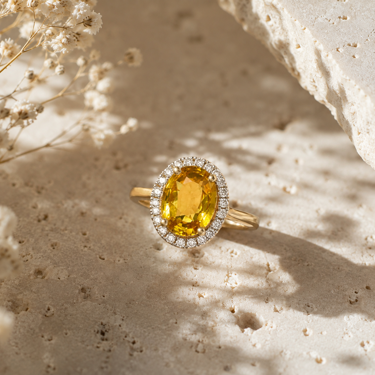 Certified Golden Halo Sapphire Ring