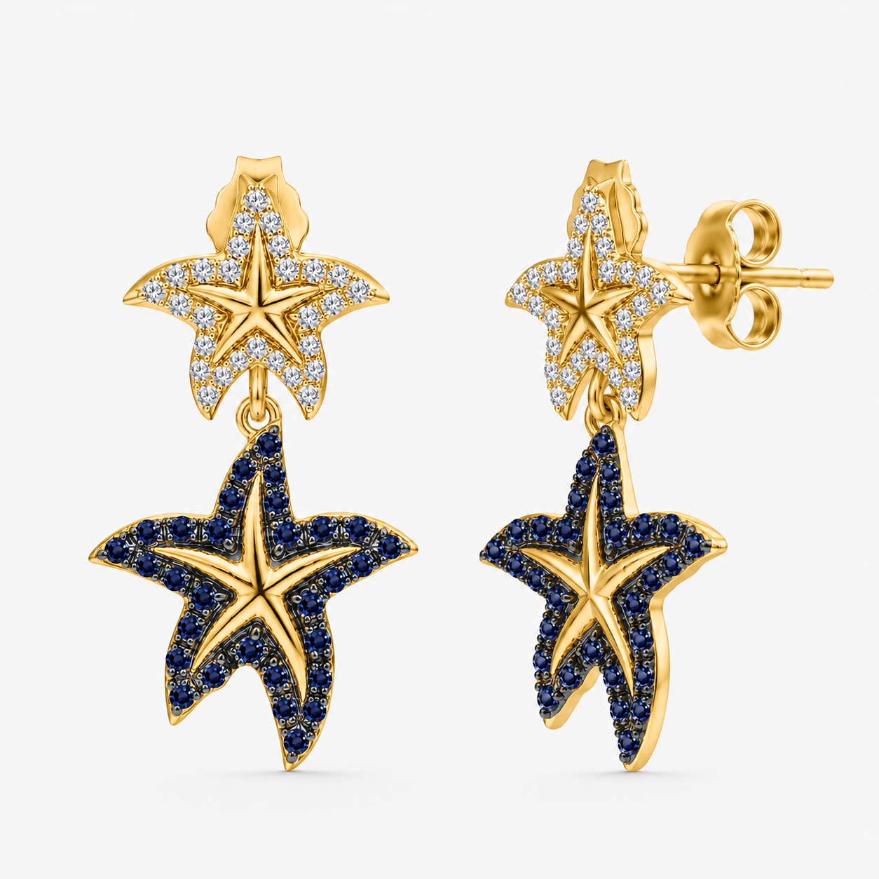 Sapphire & Diamond Starfish Dangle Earrings