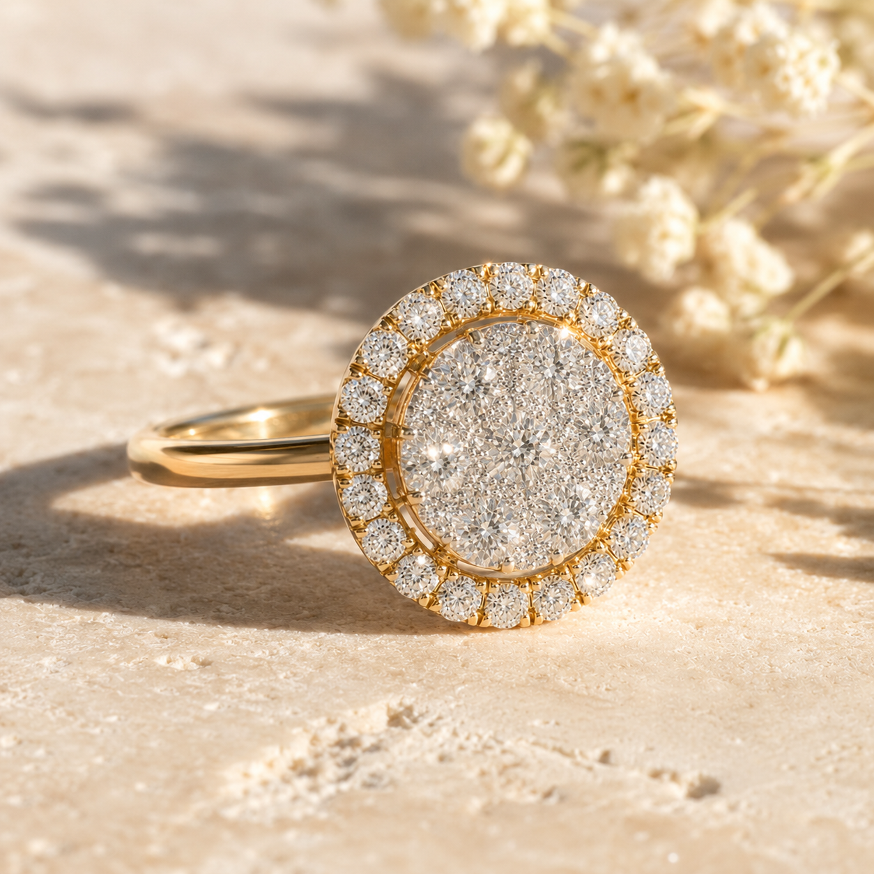Cluster Halo Diamond Ring White Diamond