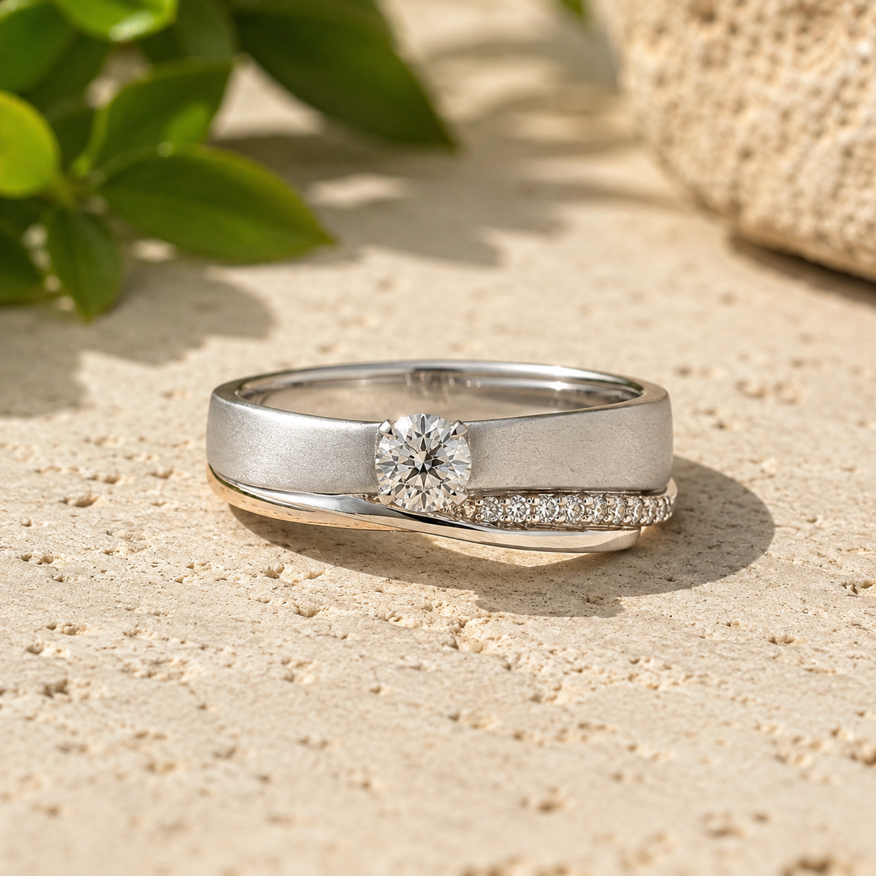 Solitaire Rose & White Gold Diamond Ring