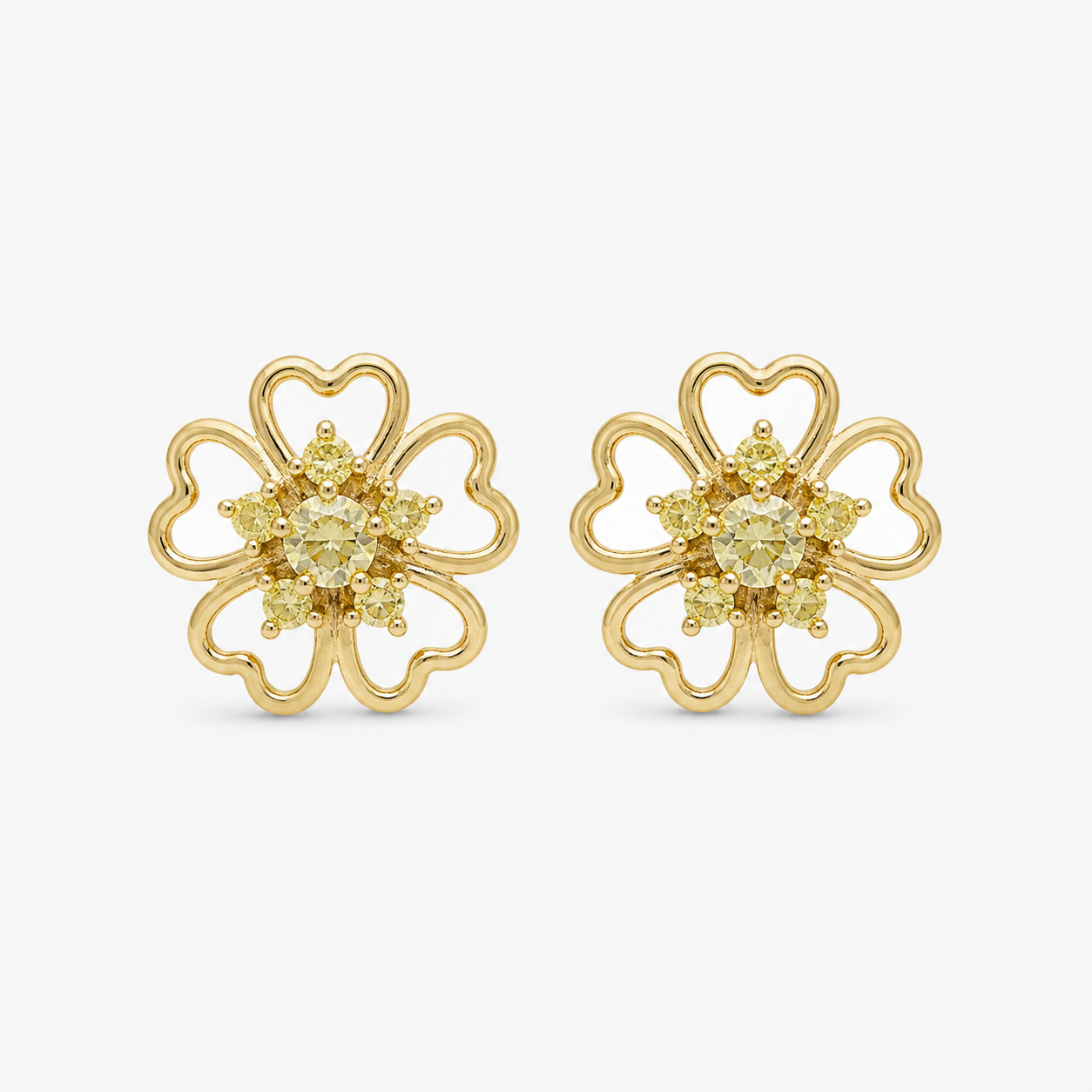Yellow Gold & Yellow Diamond Open Floral Studs Yellow Diamond