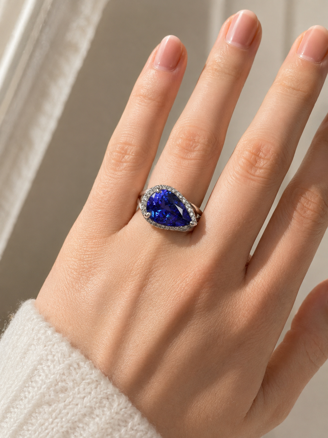 Certified Pear Split Shank Tanzanite Ring