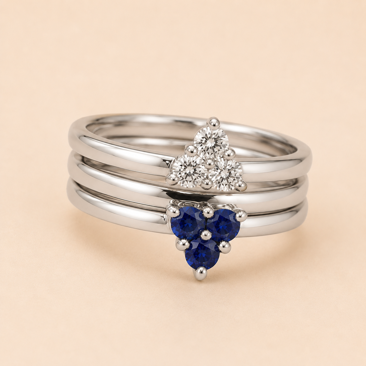 Blue Sapphire and White Diamond Triple Trio Band Blue Sapphire