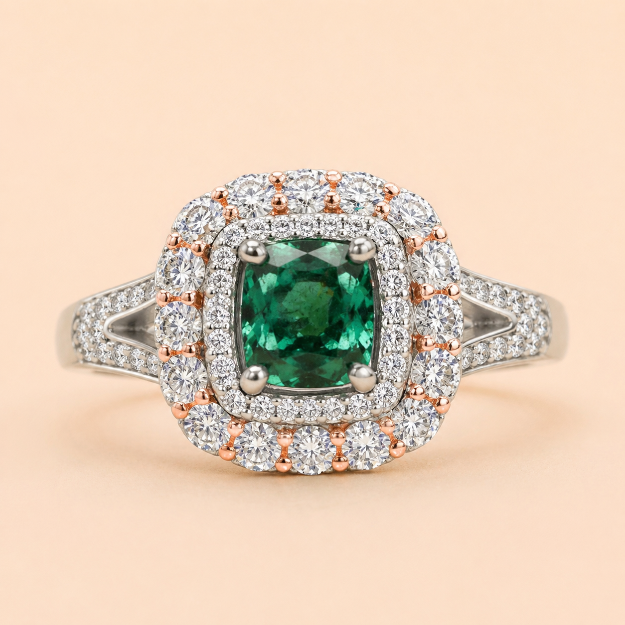 Rose & White Gold Colombian Emerald Ring Emerald