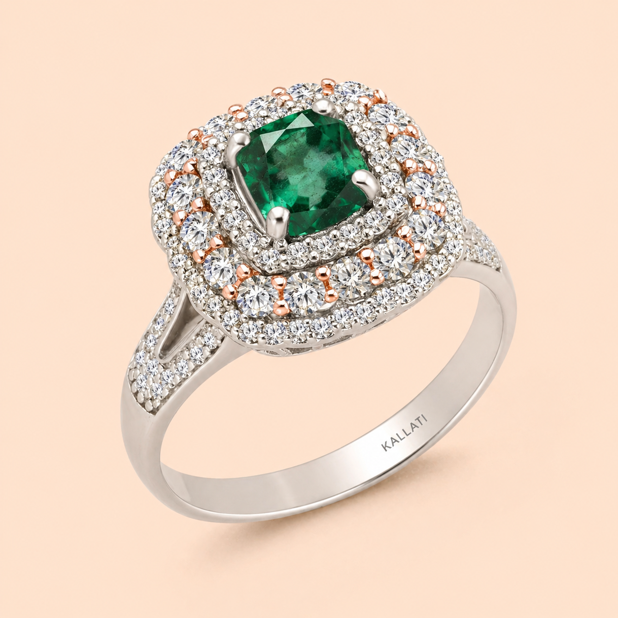 Rose & White Gold Colombian Emerald Ring Emerald