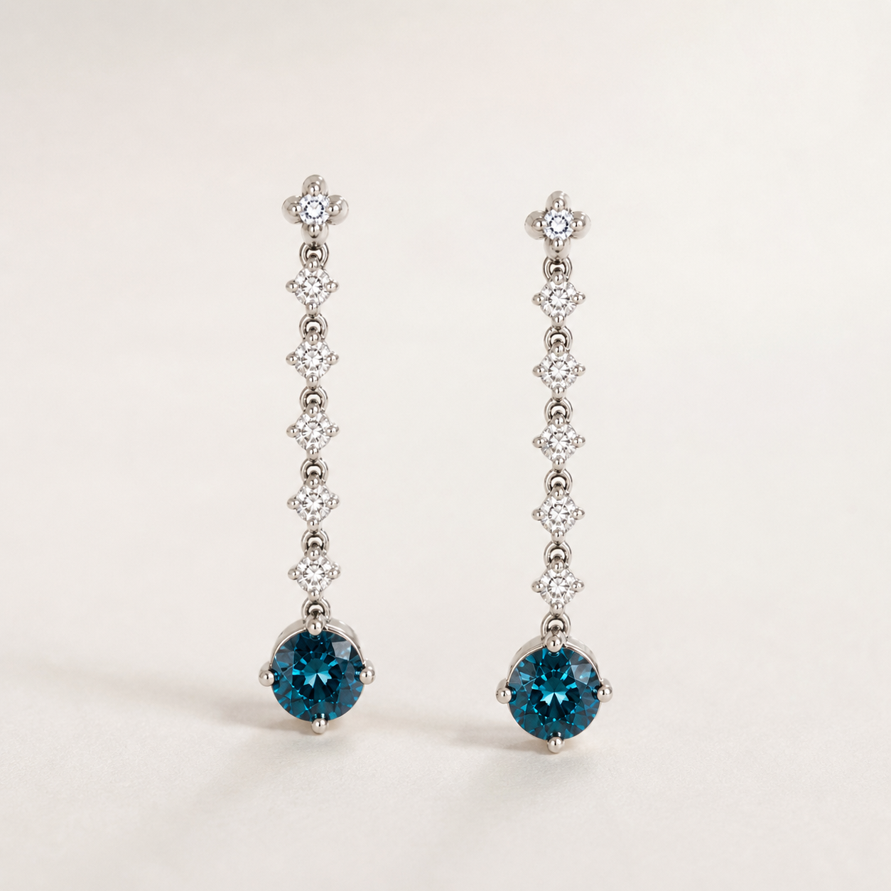 Graduated Blue Diamond Tennis Earrings blue diamond