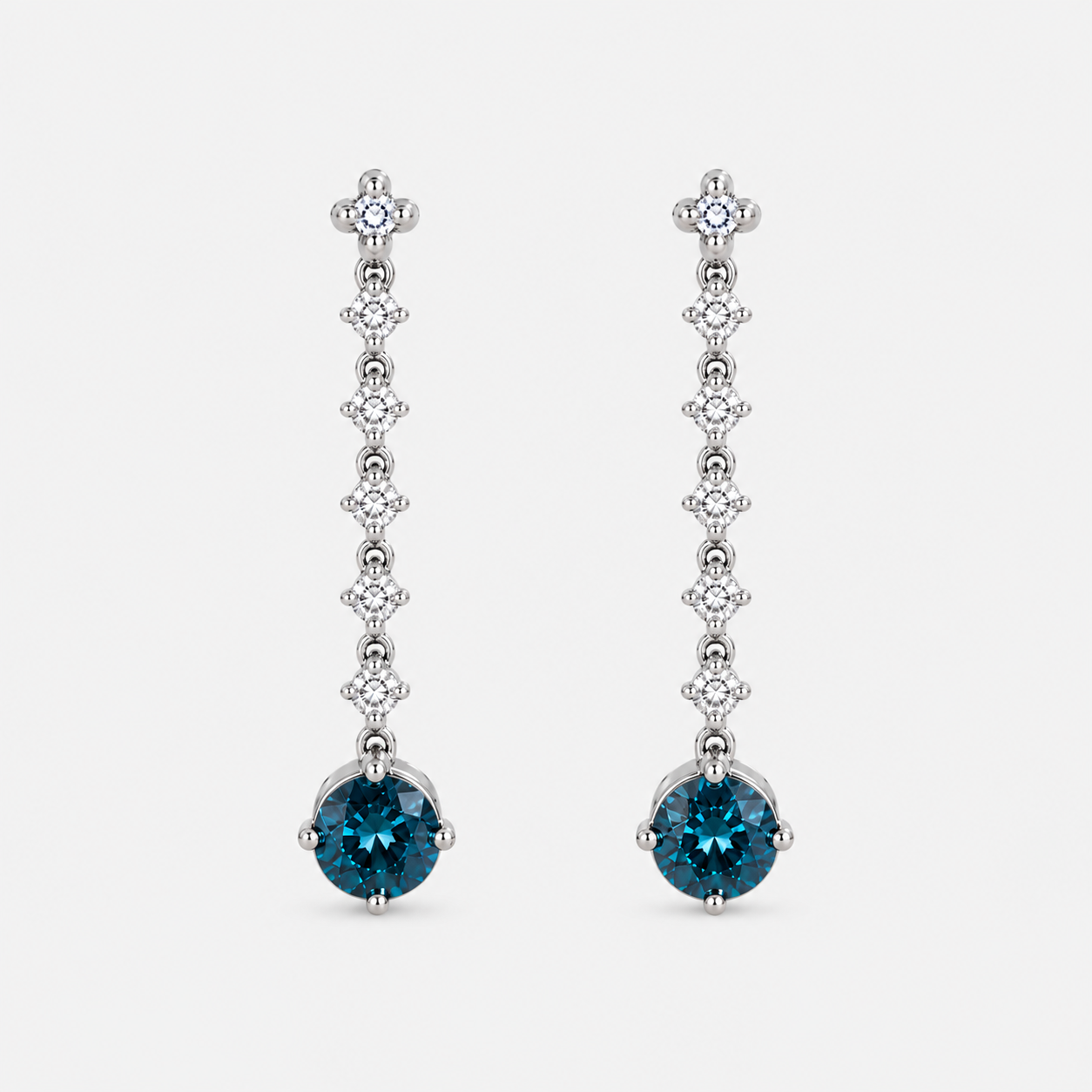 Graduated Blue Diamond Tennis Earrings blue diamond