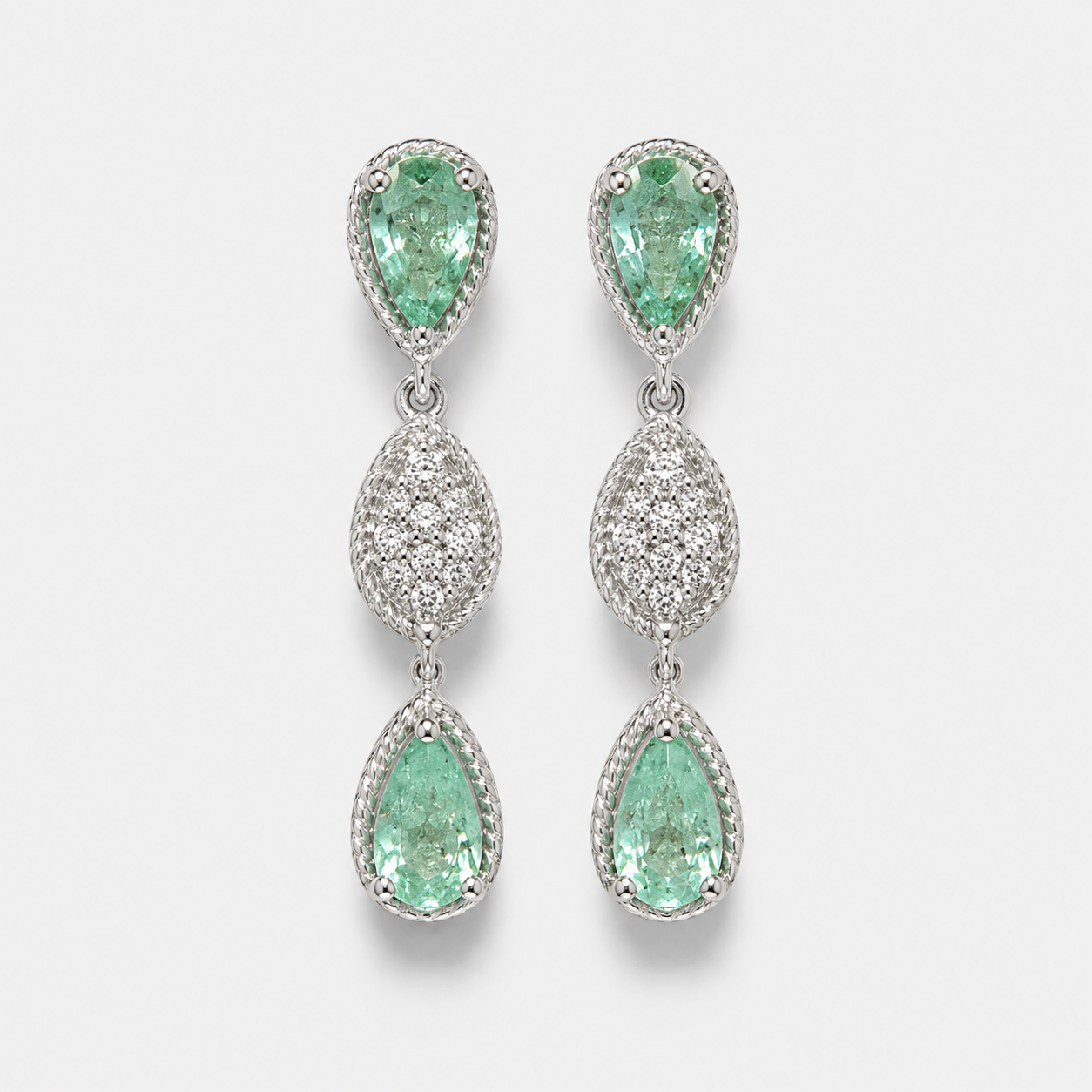 Seafoam Paraiba & Diamond Drop Earrings