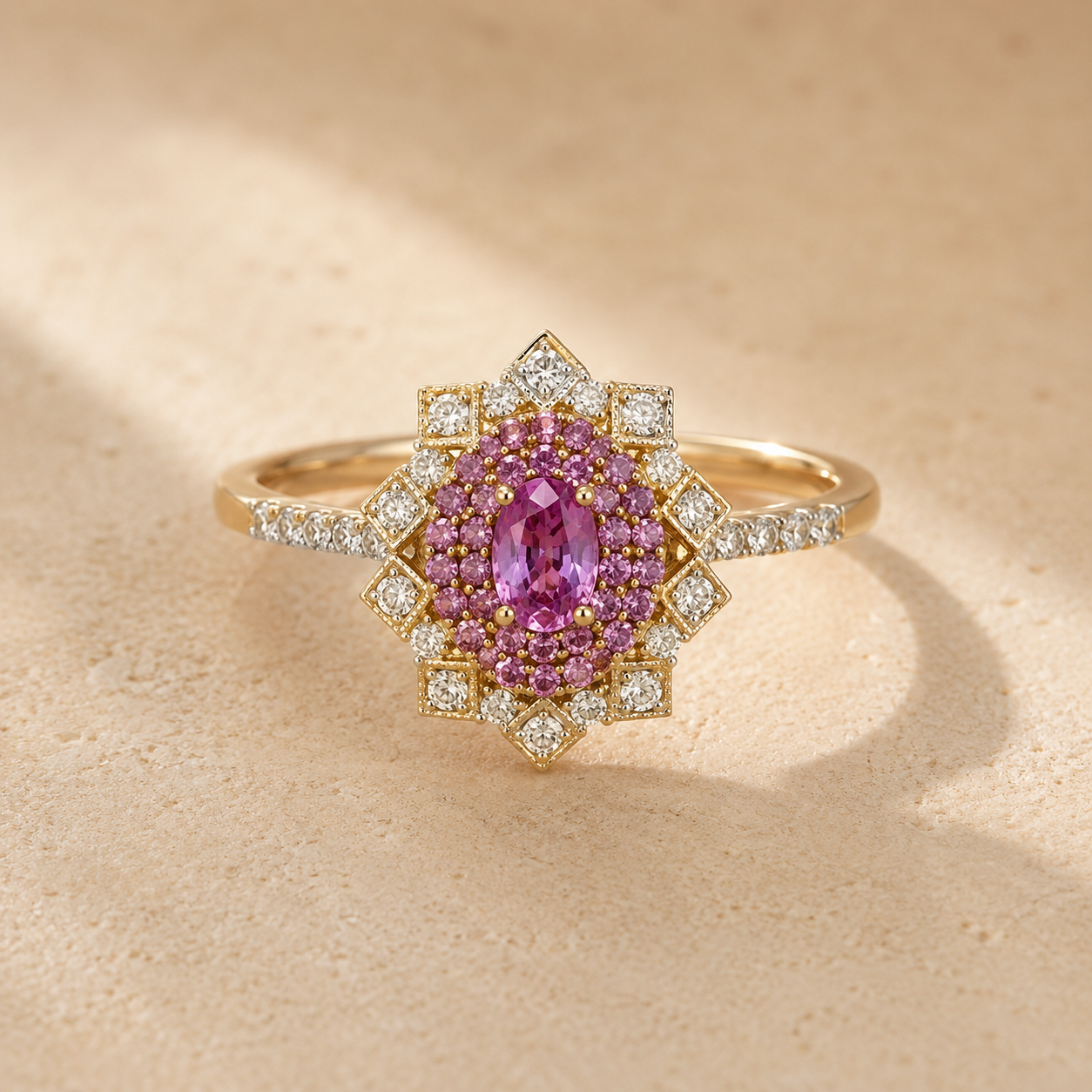 Pink Mirror Sapphire & Diamond Ring Pink Sapphire
