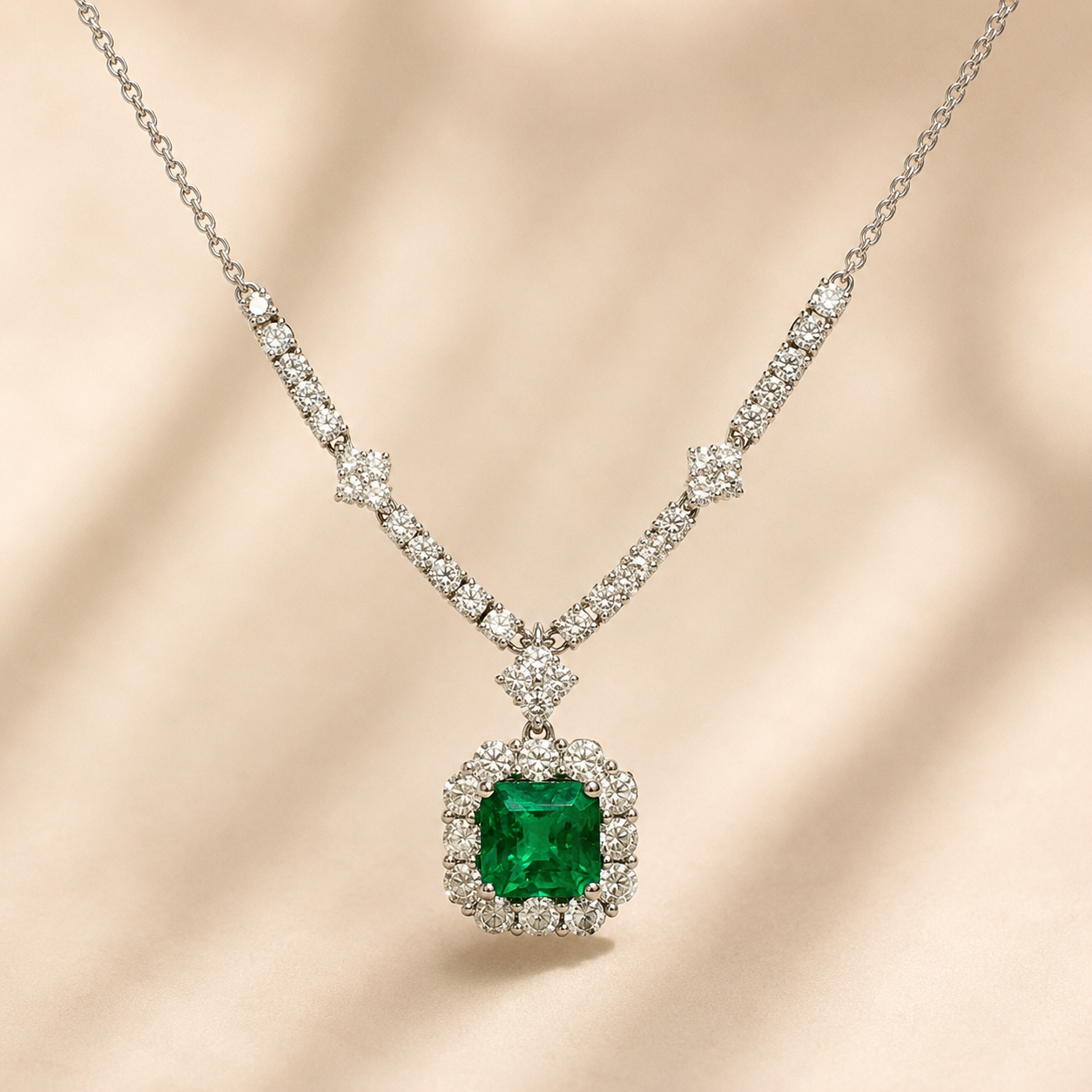 Heirloom Diamond & Emerald Necklace Emerald